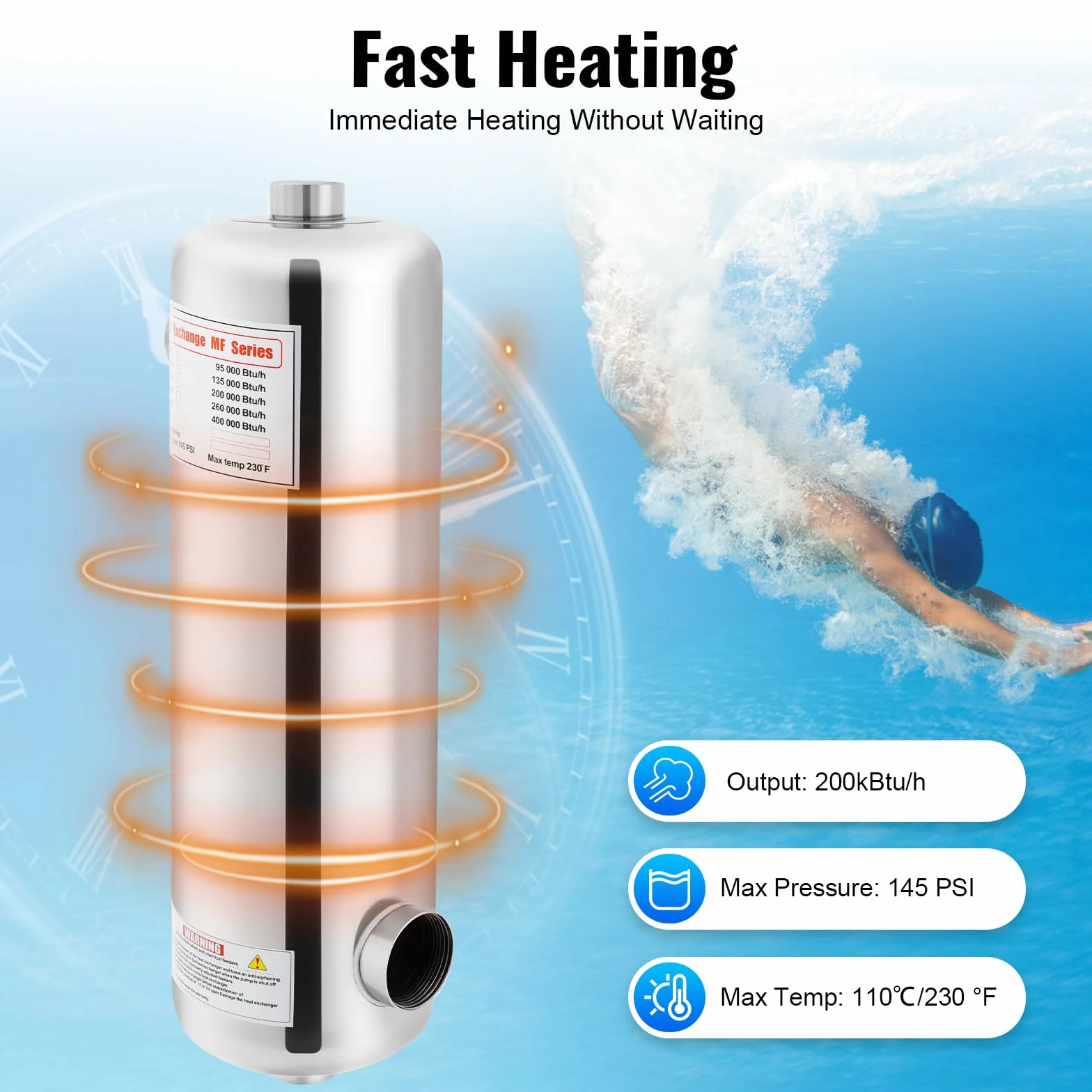 Bomba de calor para piscina 60 kW intercambiador de acero inoxidable 110 °C