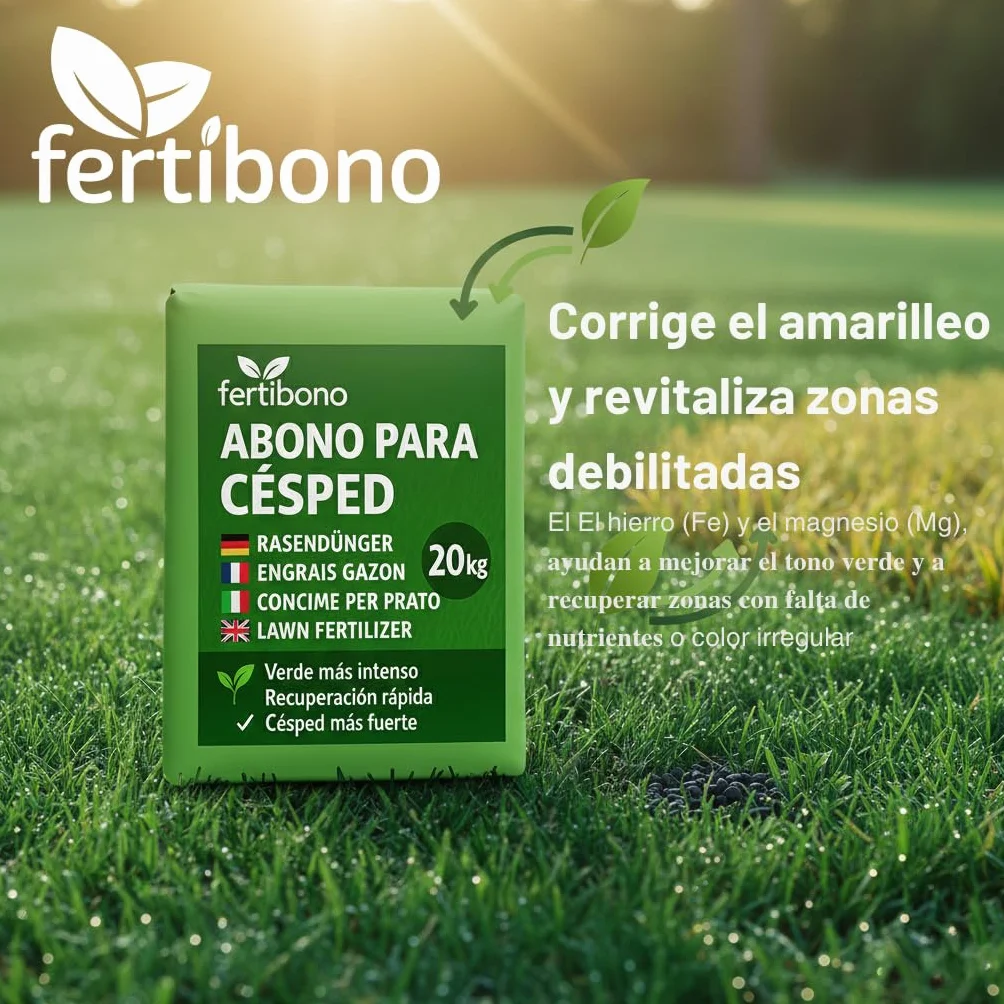 FERTIBONO Abono Cesped 20 kg NPK con Magnesio Hierro Manganeso Azufre Hasta 800 m2
