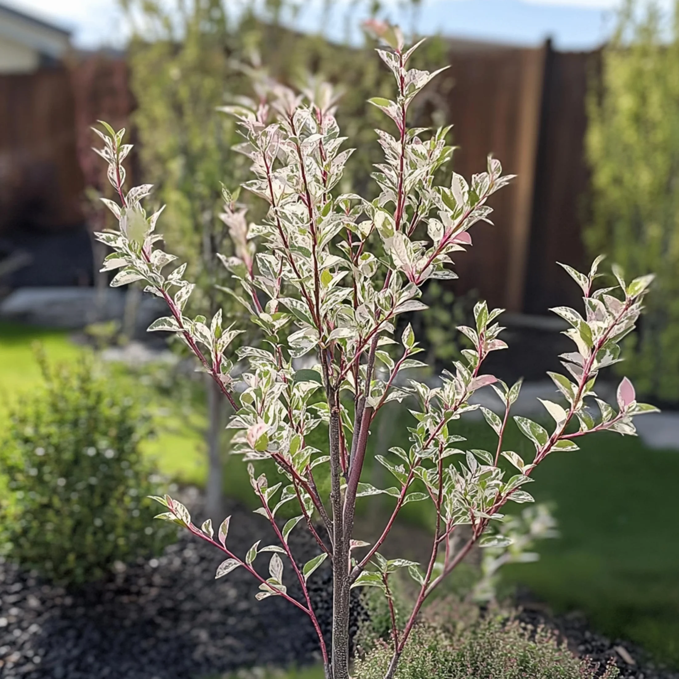 Salix integra Flamingo Set de 2 Planta de Jardín Sauce Arlequín Maceta 17cm Altura 60-80cm