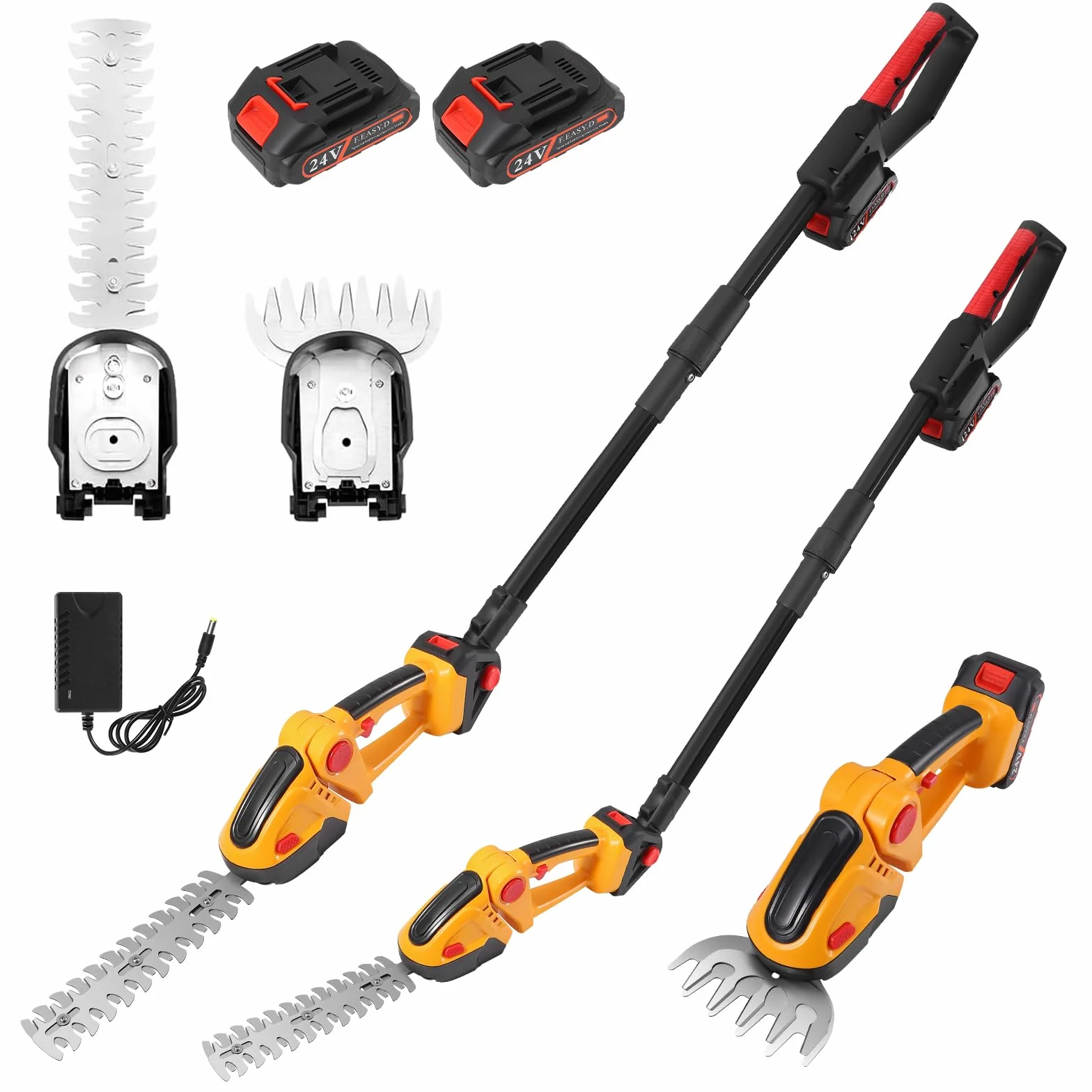 Cortasetos con barra telescópica, 550 W, cortasetos eléctrico, cabezal giratorio de 120° con 4 posiciones, distancia telescópica de 2,5 m, correa ajustable, para jardín y arbustos