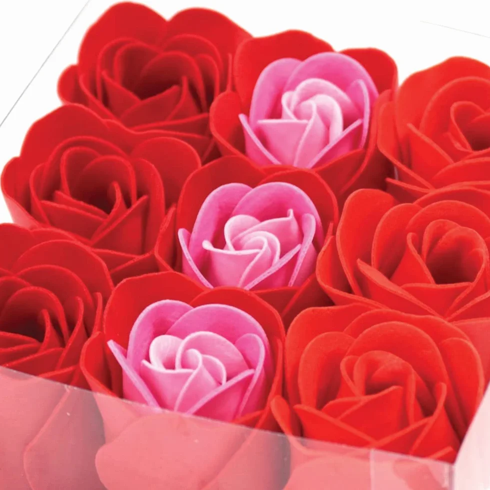 Caja 9 Rosas de Jabón para Regalo Rojo - Flores con Pétalos de Jabón Perfumados