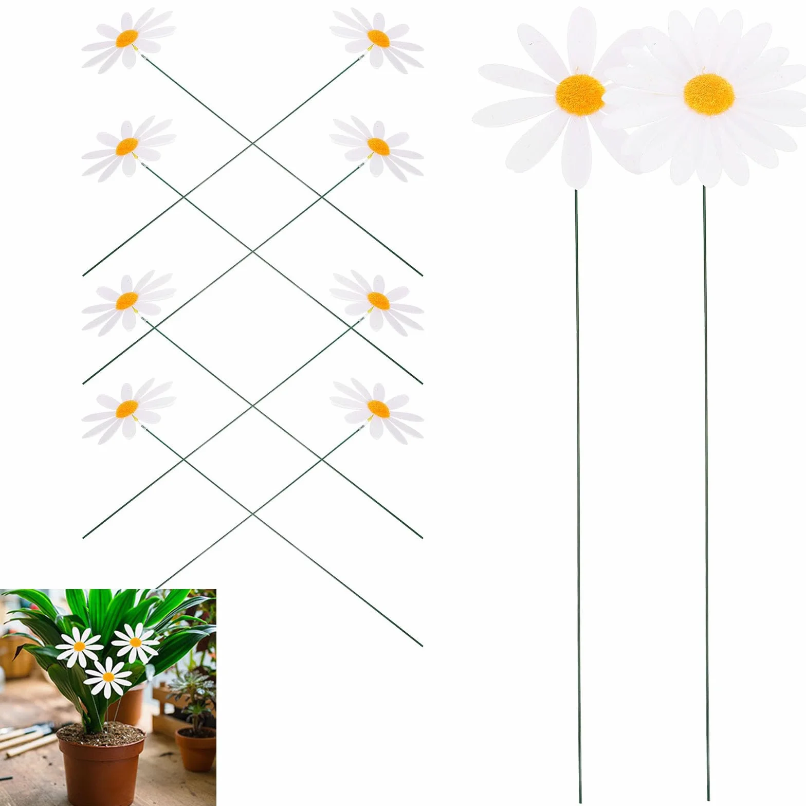 Juego de 10 estacas de jardín de metal con forma de margaritas para decoración exterior
