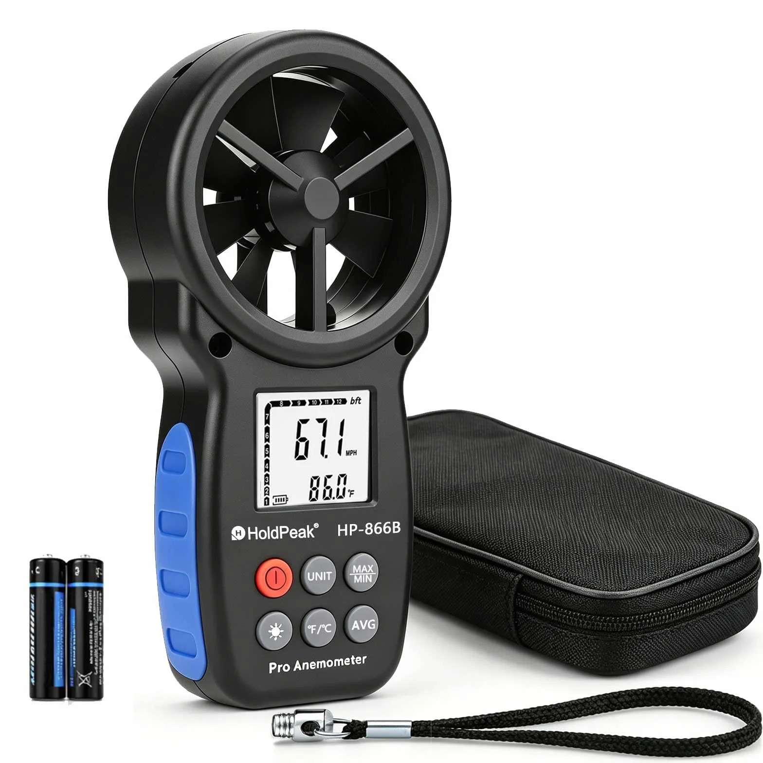 HoldPeak Anemómetro Digital HP-866B de Mano Medición Velocidad Viento Temperatura LCD