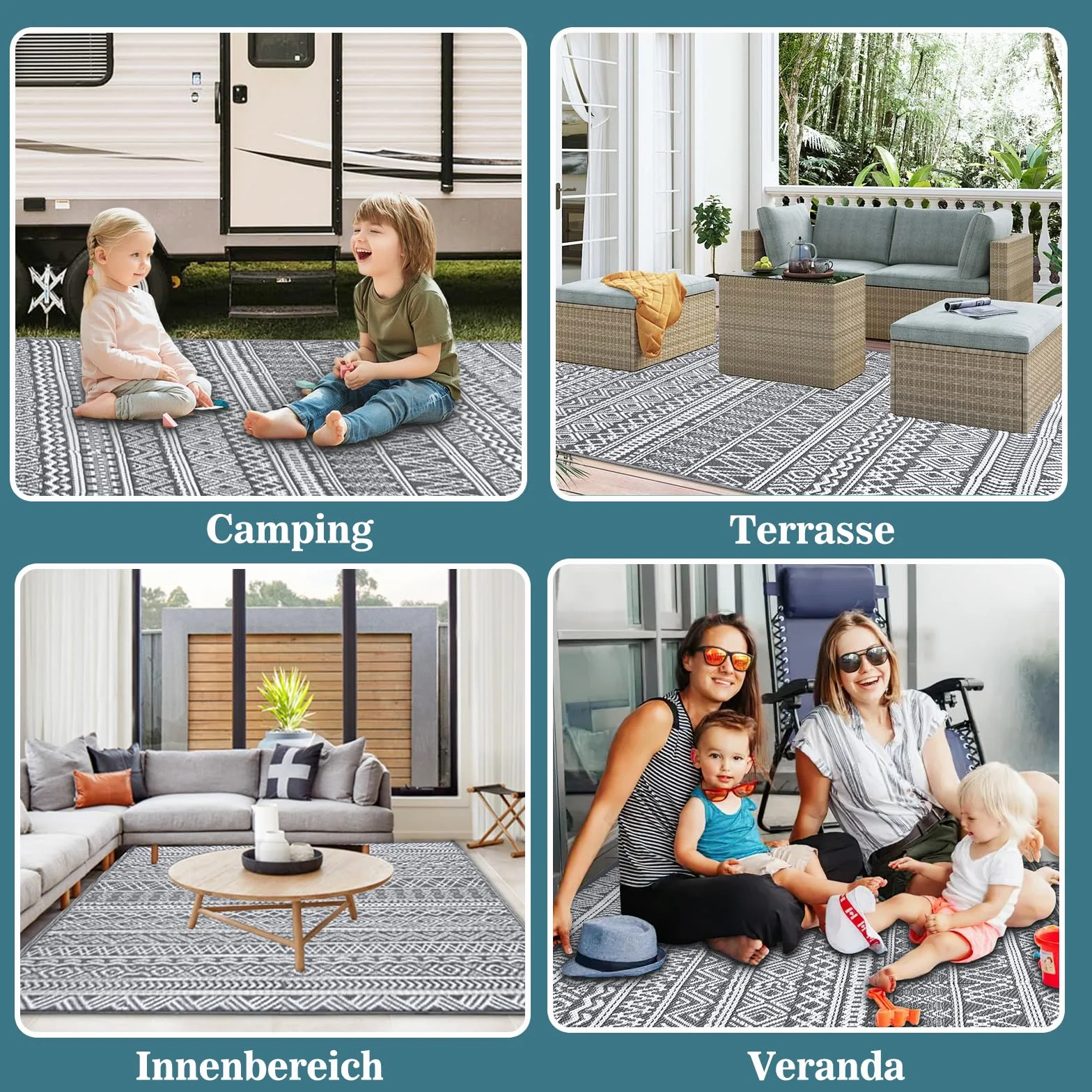 Alfombra exterior Alishomtll 180 x 275 cm PP impermeable resistente UV reversible
