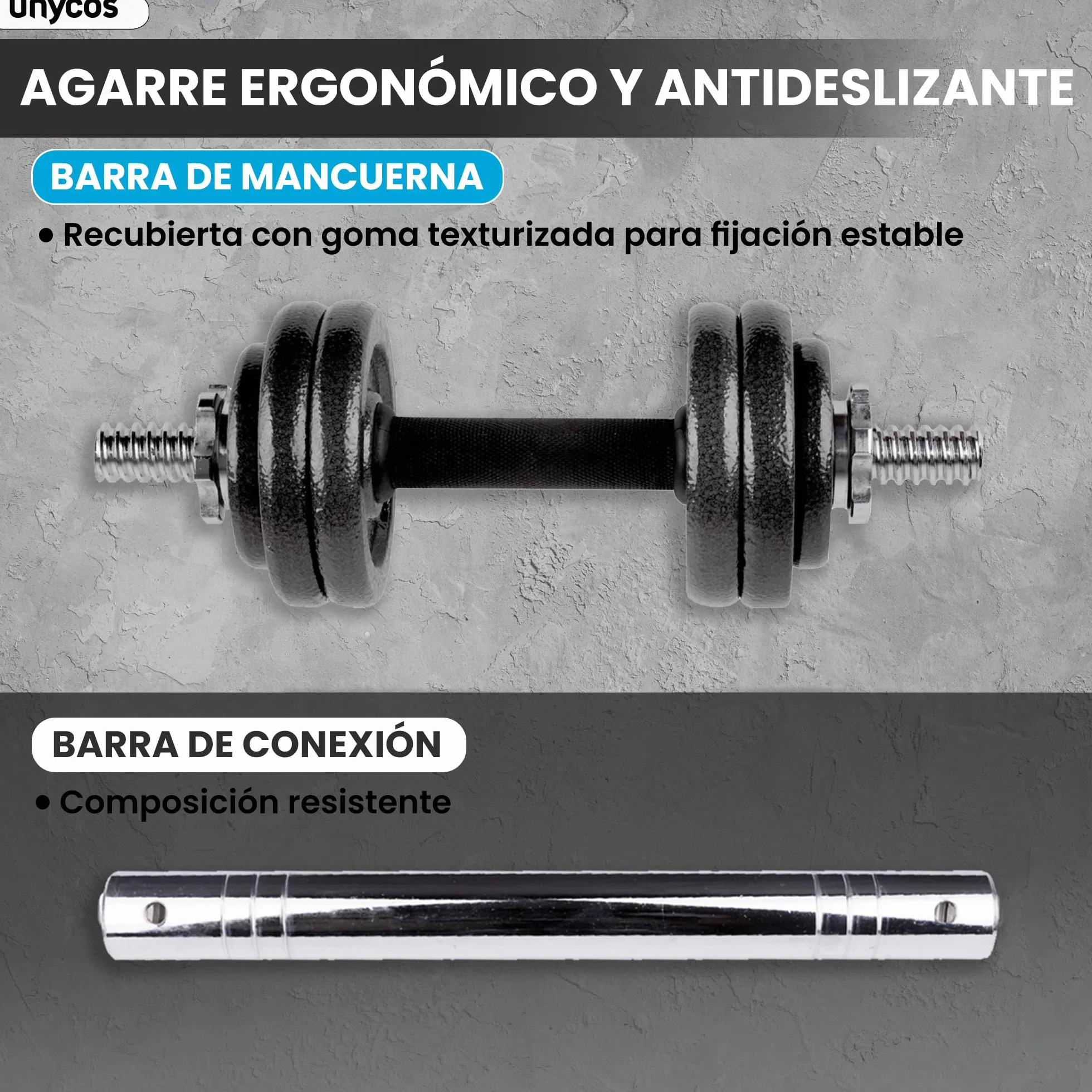 Mancuernas Ajustables 3 en 1 15-50 kg Hierro con Barra de Conexión Pesas Gimnasio en Casa