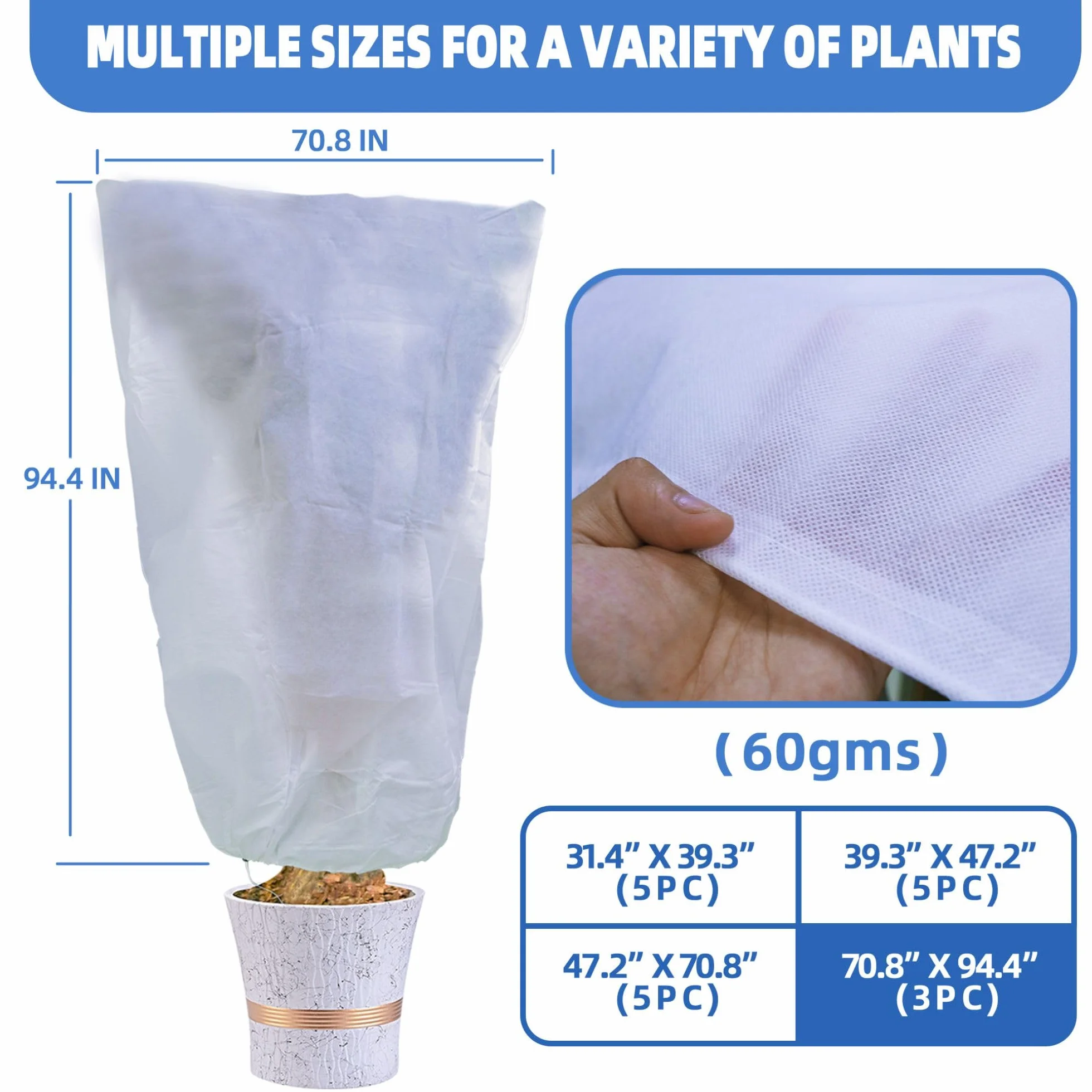 Paquete de 3 cubiertas para plantas de 2.2 onzas, protección contra la congelación, 94.2 x 70.8 pulgadas, tela contra heladas, protección contra la congelación de plantas, chaqueta de arbustos con