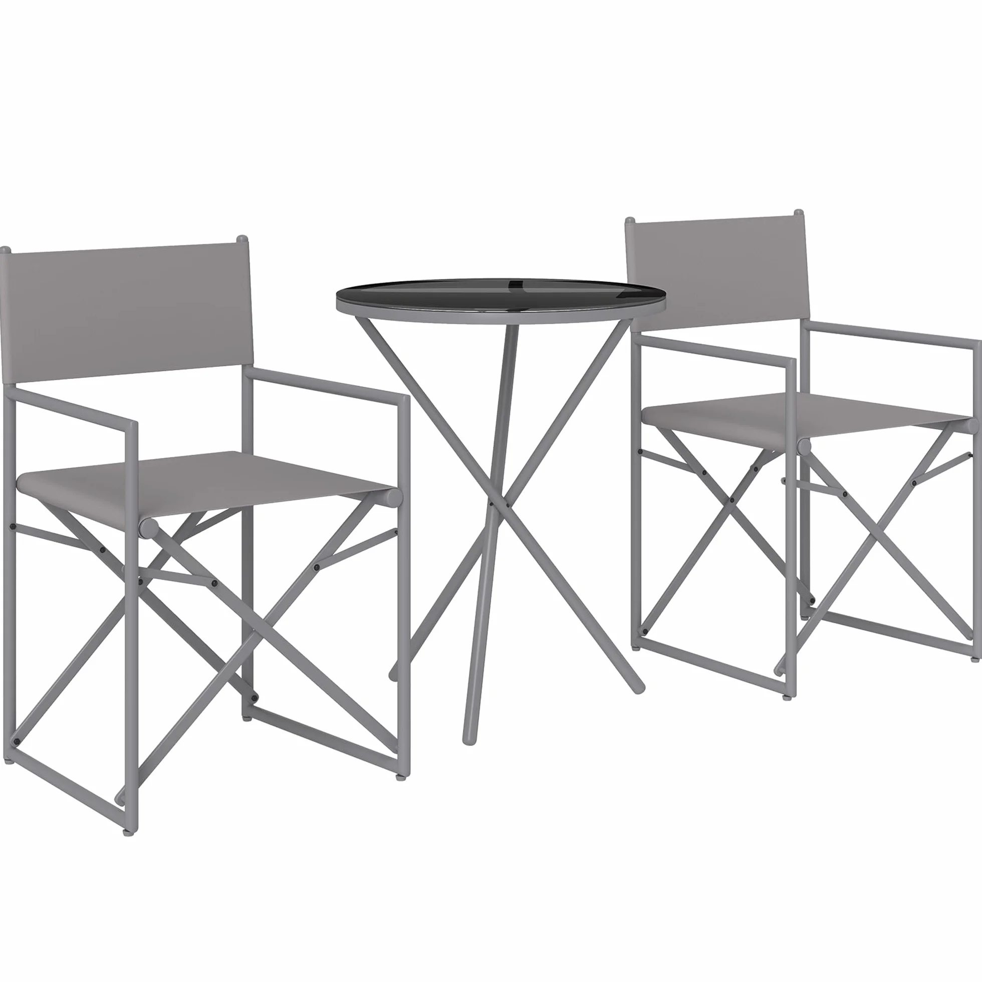 Outsunny Conjunto de Muebles de Jardín de 3 Piezas con Sillas Plegables y Mesa de Vidrio Templado Gris Oscuro