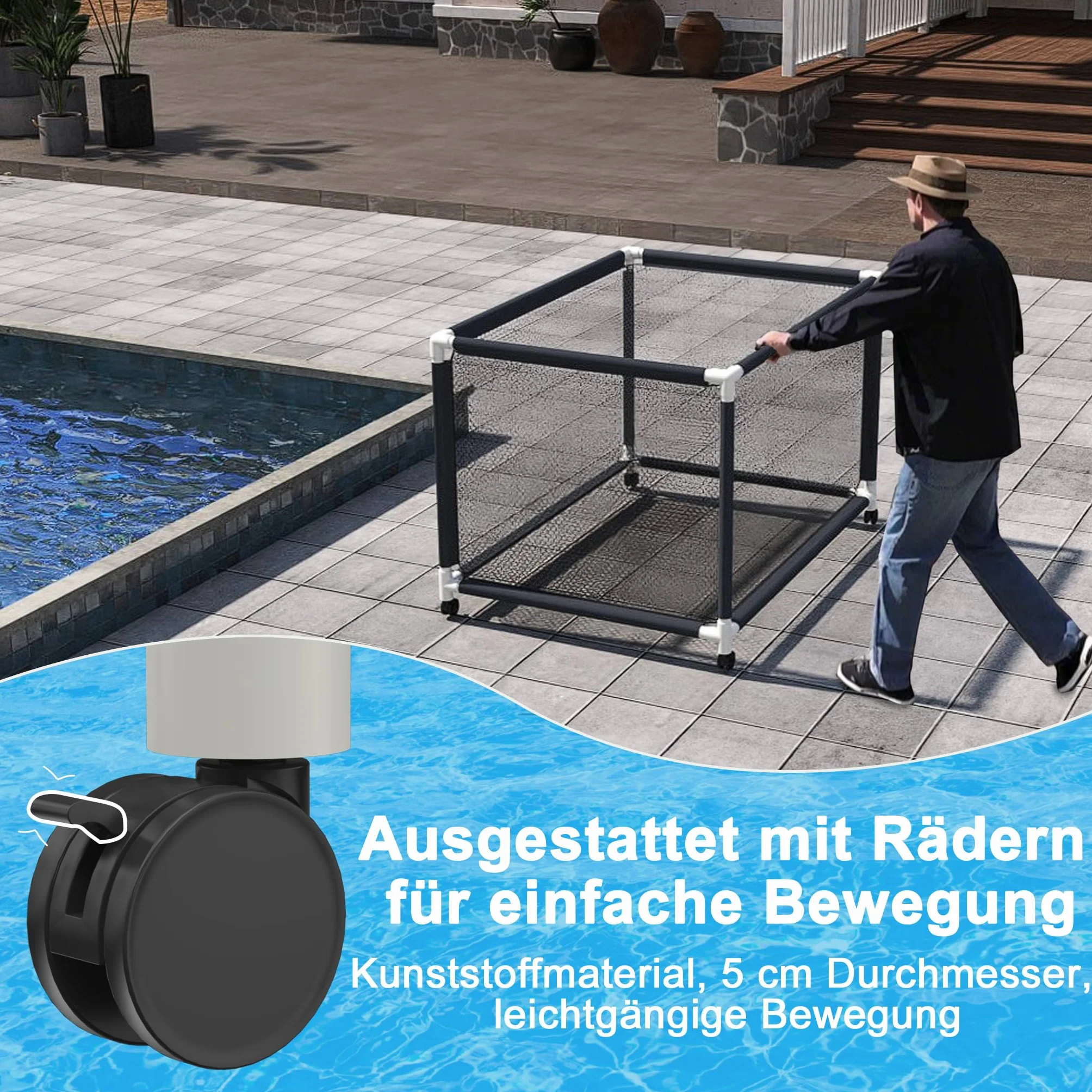 Caja de almacenamiento de piscina con ruedas 160 x 79 x 88 cm contenedor gran capacidad