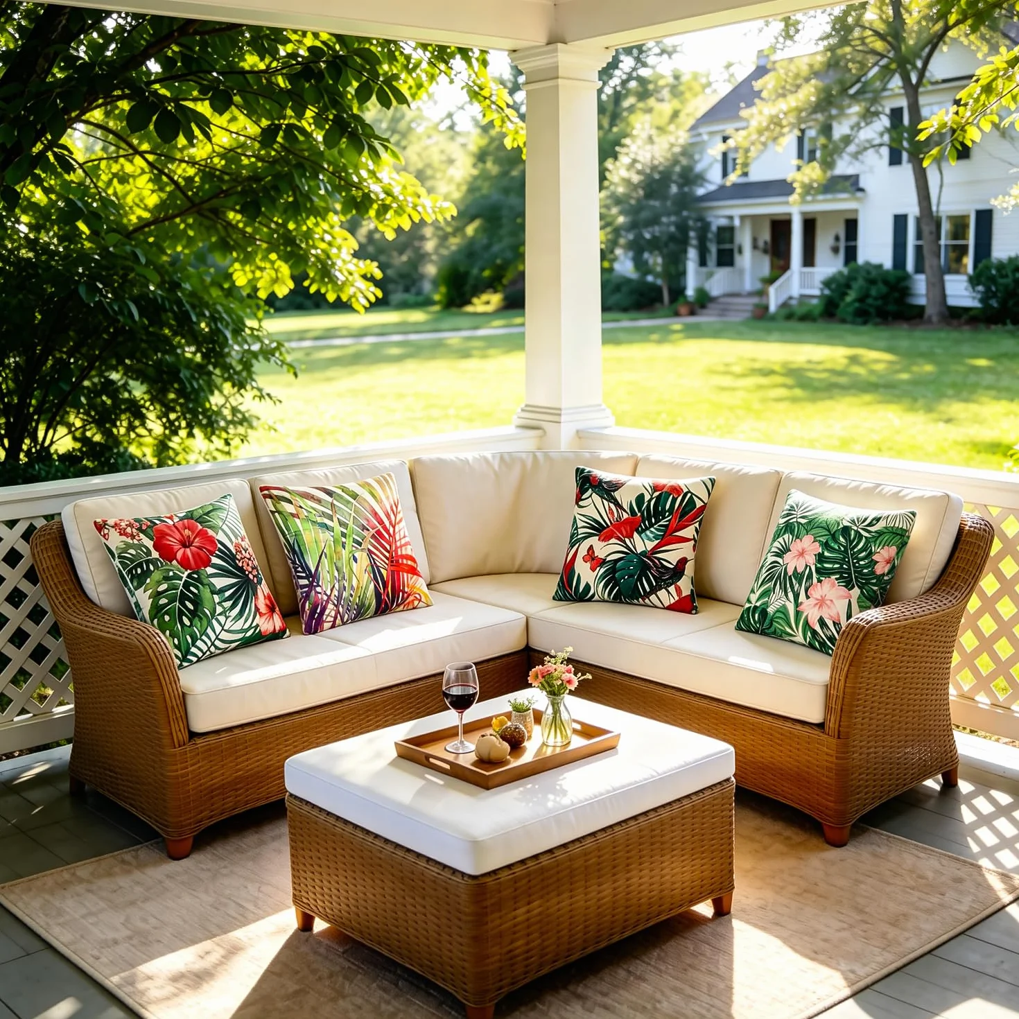 Funda Cojin Exterior Impermeable 45x45 CM Flor Colorida Hojas Monstera Lino Sofa Jardin 2 Piezas