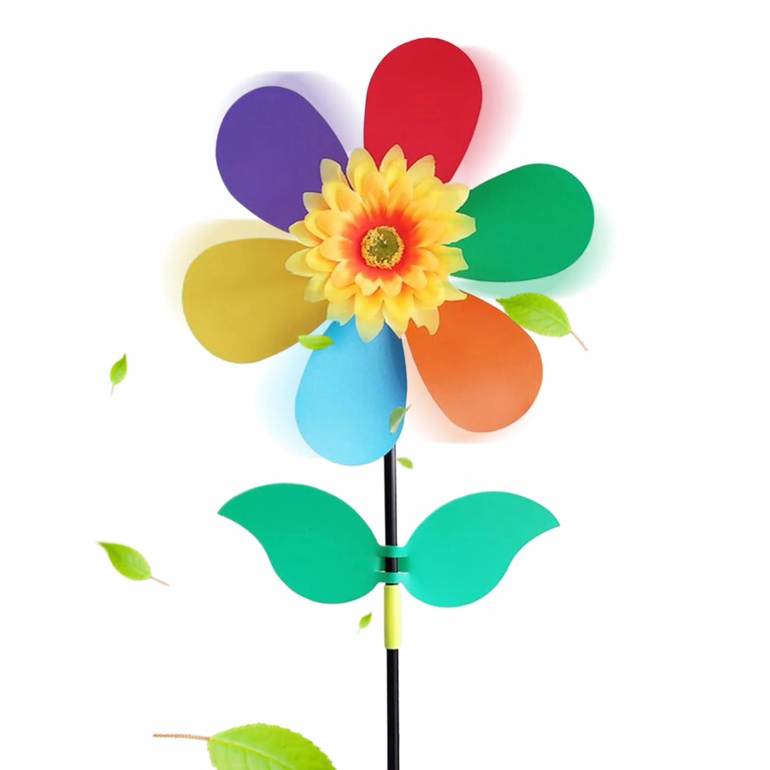 Girasol giratorio para patio y jardín, molinillos de viento al aire libre, girasol, molino de viento, adorno de estaca impermeable, decoración para patio, puerta delantera, niños y exteriores