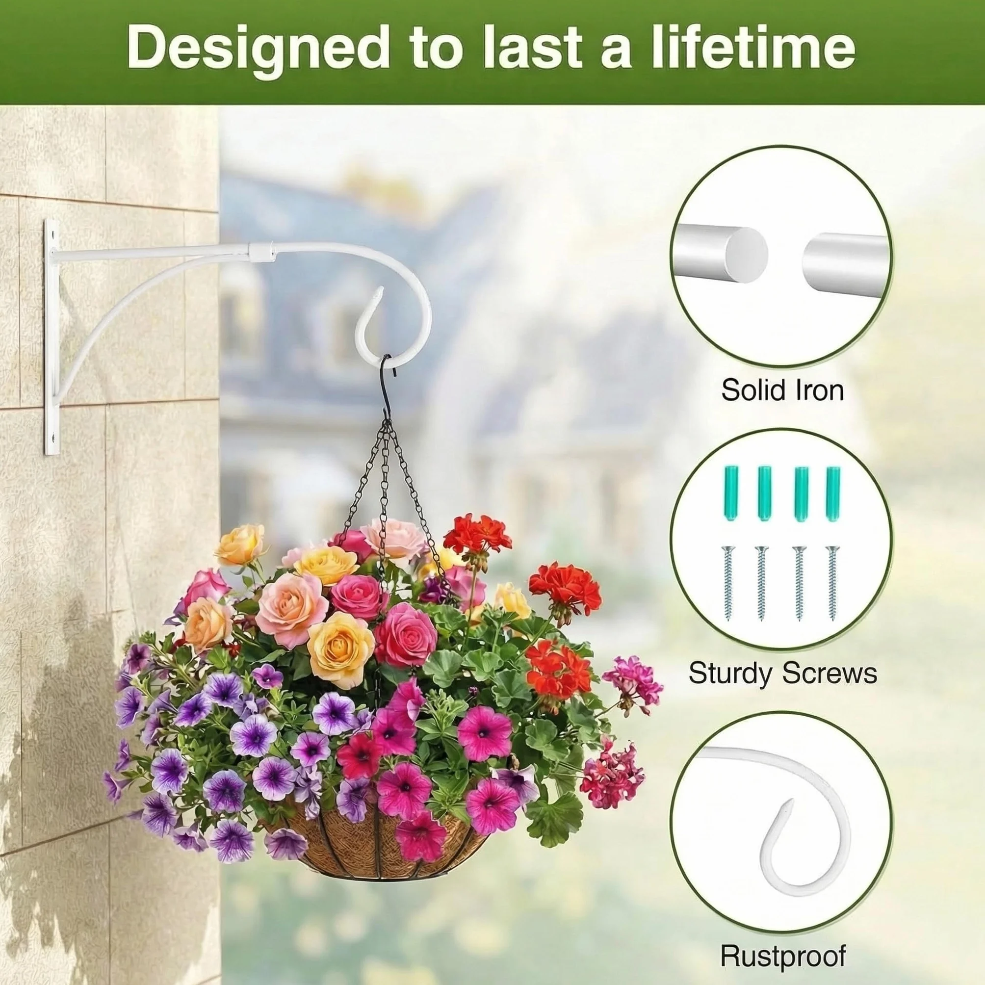 Nuptio Soporte para Cesta Colgante Blanco, Ganchos para Colgar Pared, Soporte para Plantas
