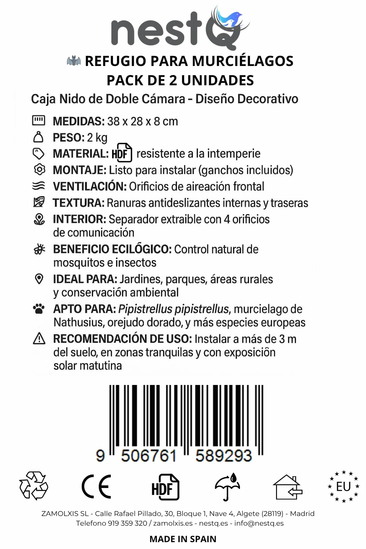 Pack De 2 Nidos para Murciélagos Exterior - Doble Cámara con Separador Extraíble - Murciélagos Europeos - Diseño En Forma De Murciélago - Ventilación Mejorada Y Ranuras Antideslizantes