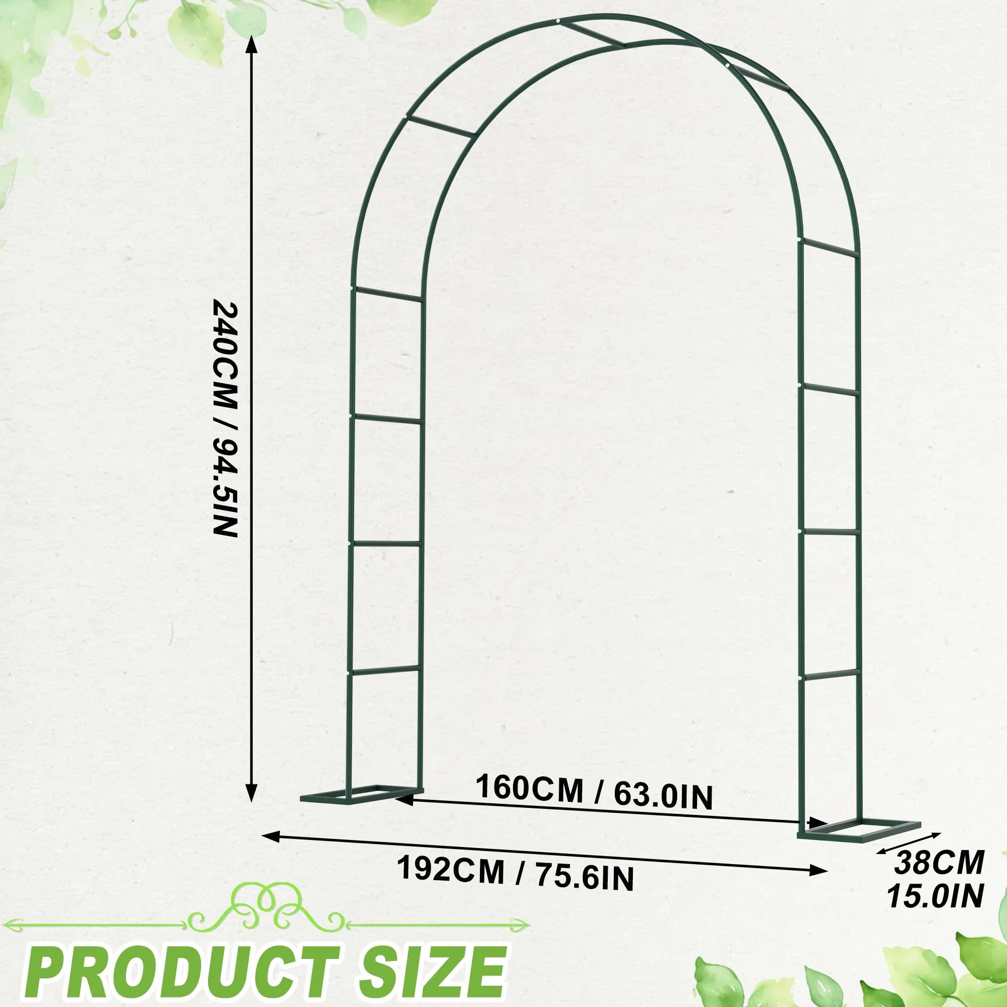 FIVMEN Arco para rosas de metal 240 x 192 x 38 cm resistente a la intemperie verde