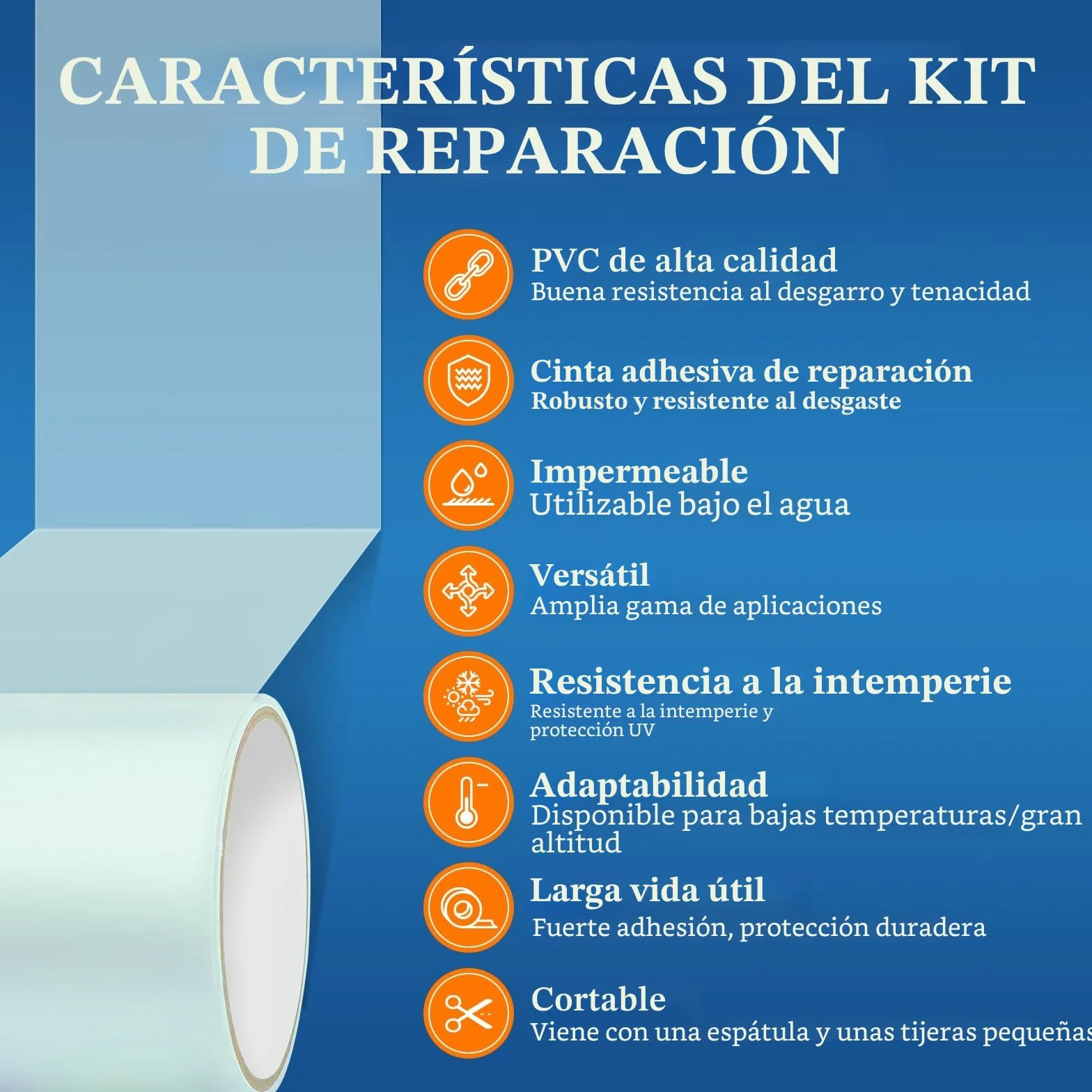 Kit de Reparación Liner Piscinas Cinta Adhesiva PVC 10cm x 250cm Parche Bajo Agua
