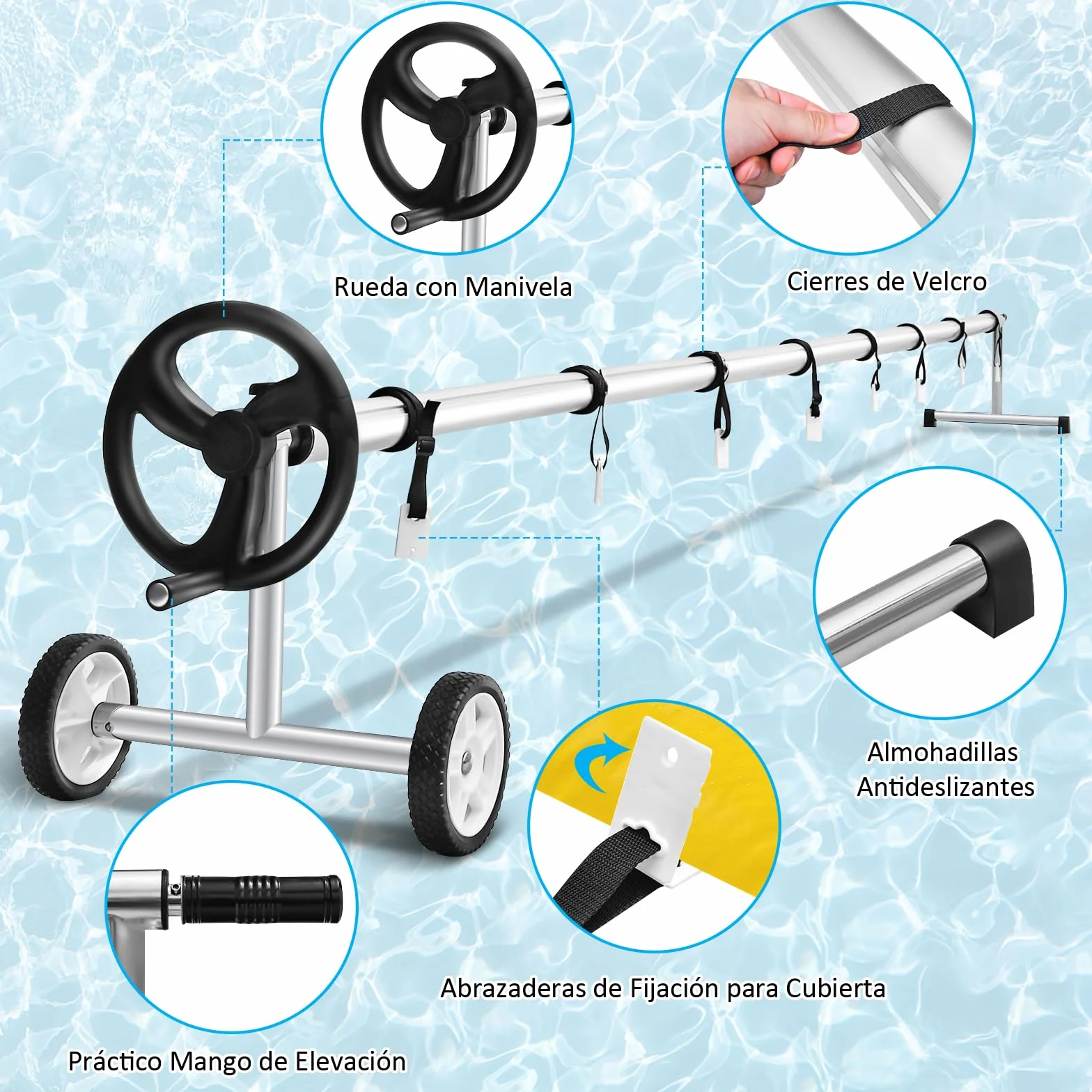 COSTWAY enrollador Piscina 1,65-7 m con Ruedas de Goma, Carrete de Cubierta Solar