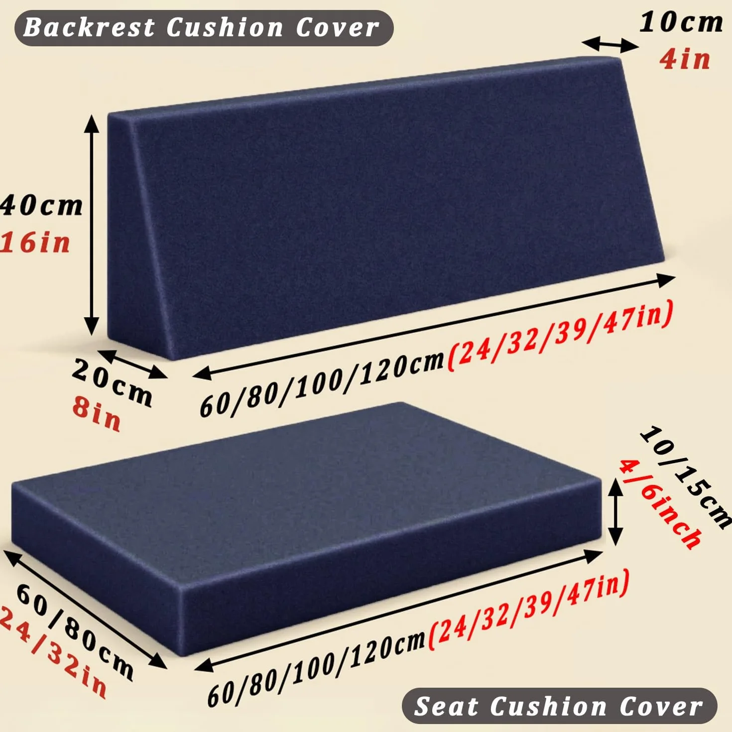 Funda para Cojines de Palets Exterior Impermeable 120x80 60x40 120x60 120x40 Antideslizante Cremallera Beige 60x120x15cm