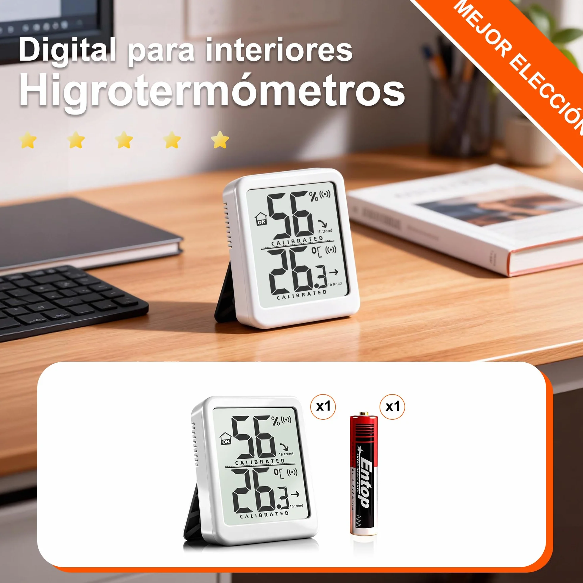 Termómetro Digital Higrómetro para Hogar, Medidor Temperatura Humedad con Batería