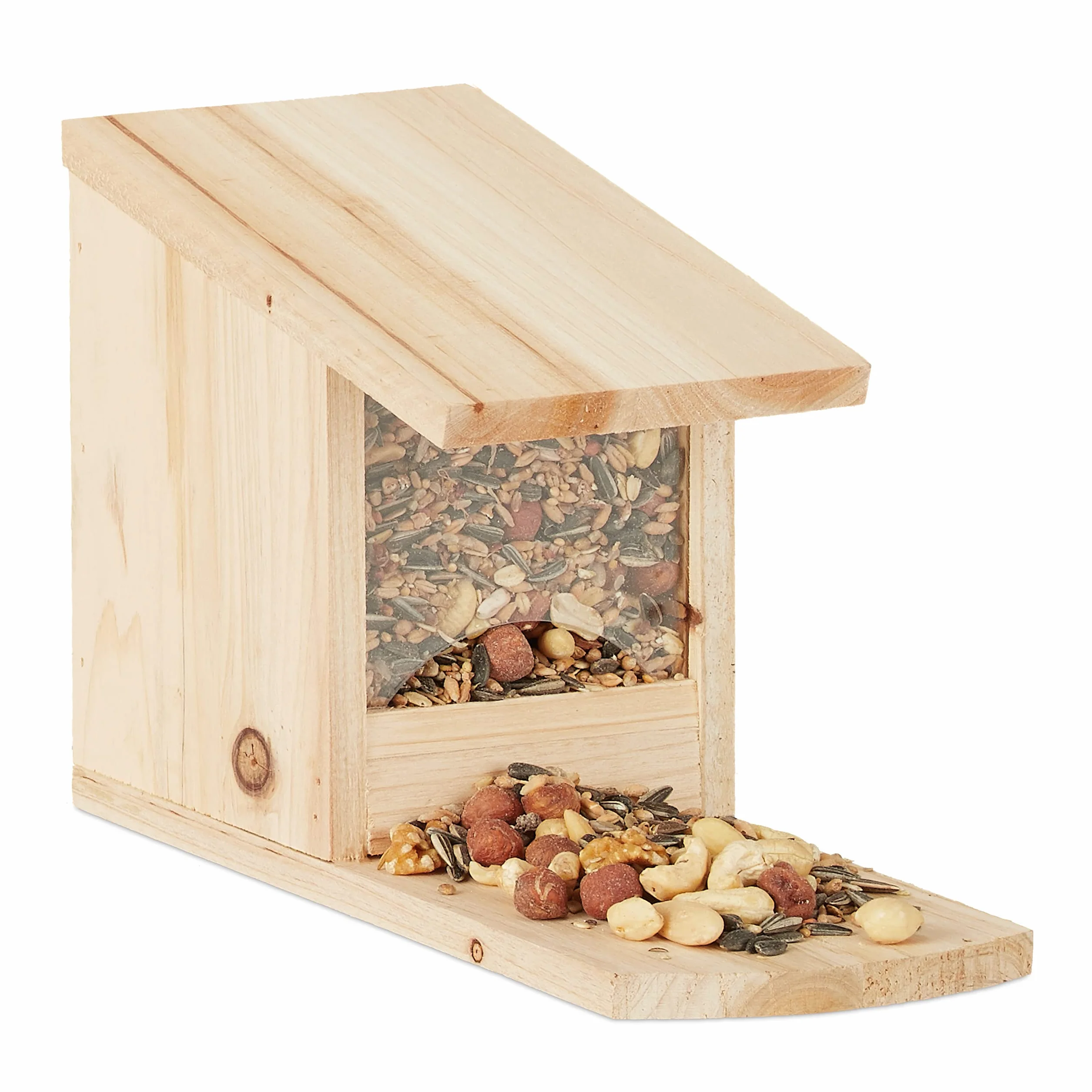 Relaxdays Comedero para Ardillas de Pie, Madera de Abeto, 17,5 x 12 x 25 cm