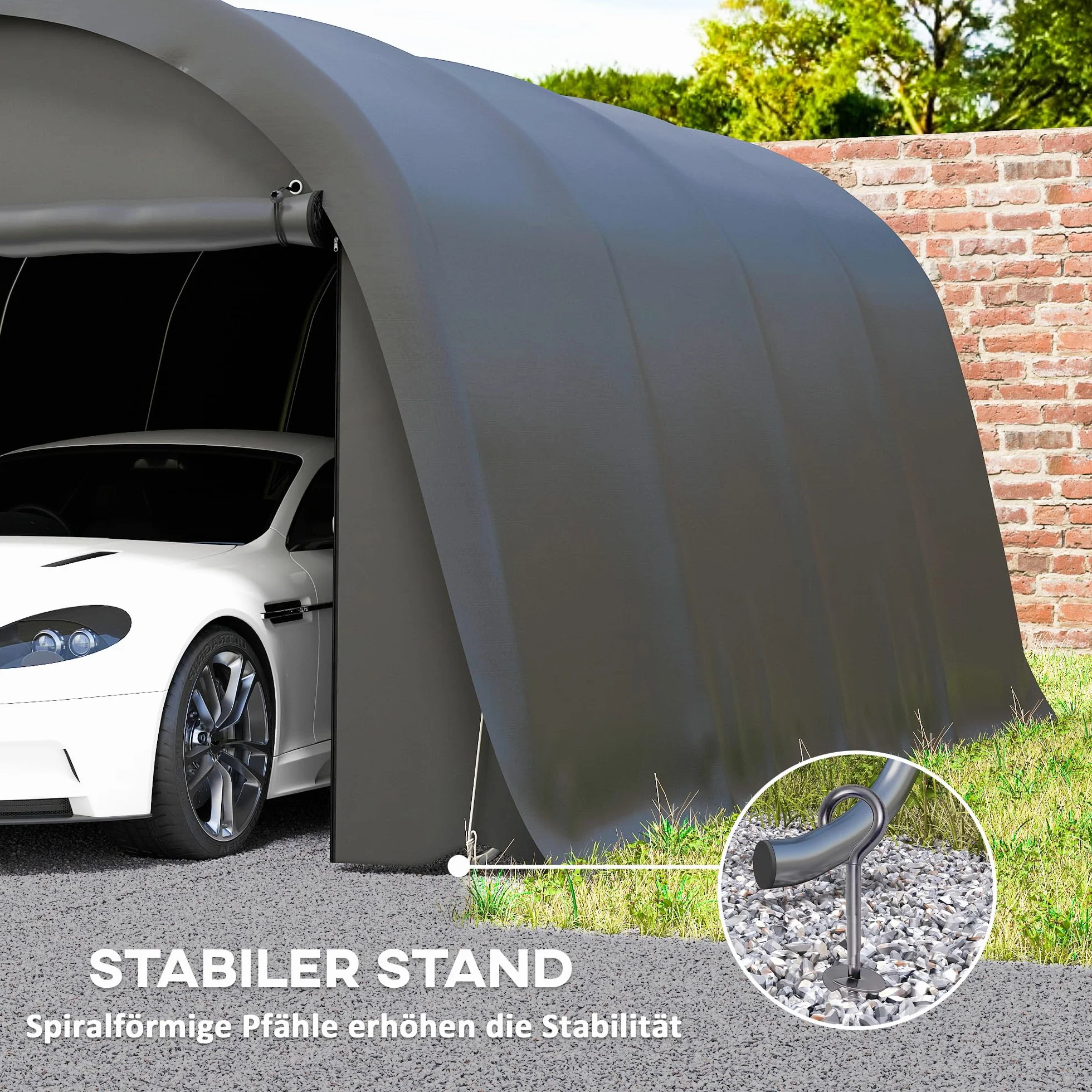 Outsunny Carport impermeable 3x6 m con paredes laterales extraíbles puerta enrollable techo arqueado UPF50+