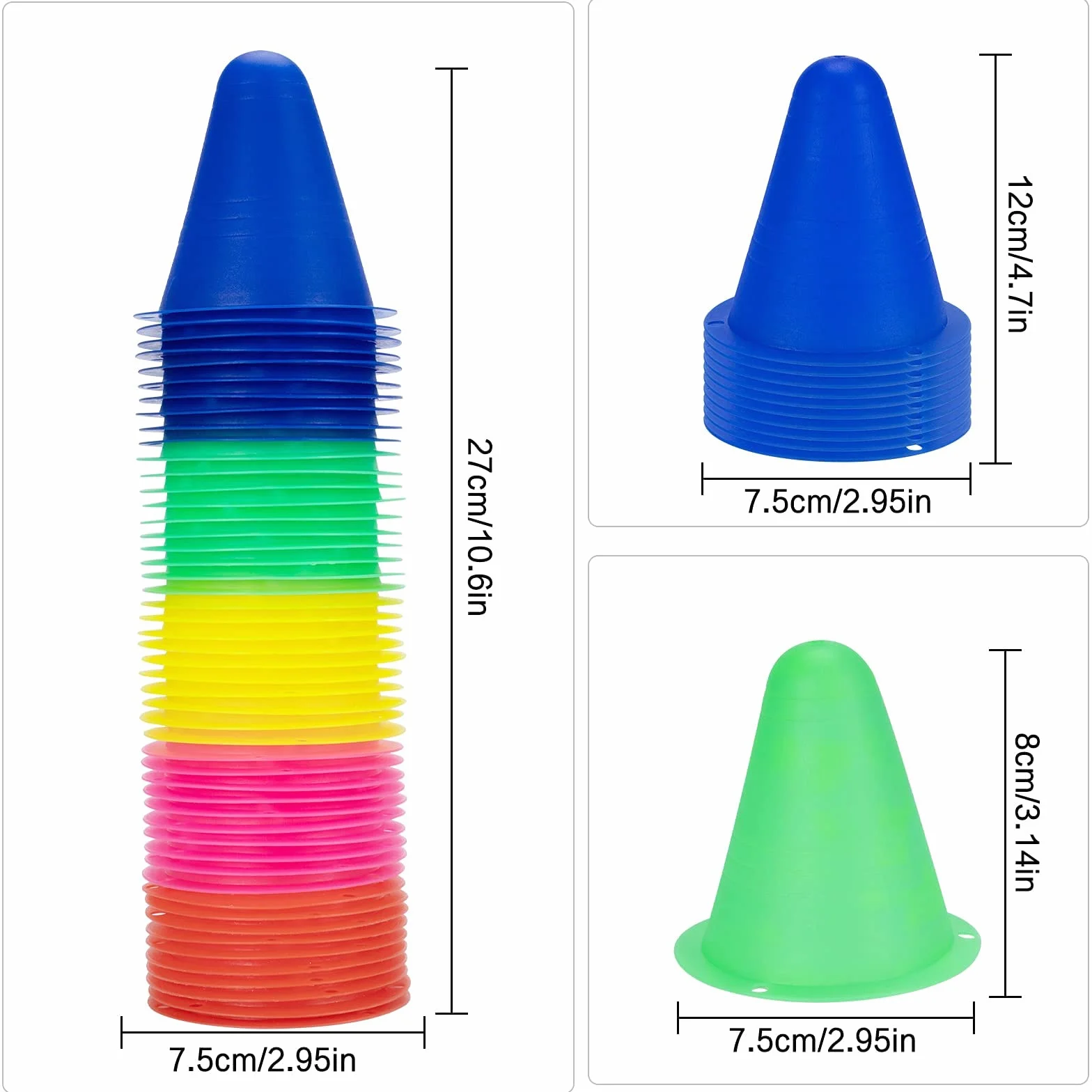 Conos de Entrenamiento Fútbol de Colores 50 PCS Barrera de Plástico Conos de Agilidad para Patinaje de Slalom