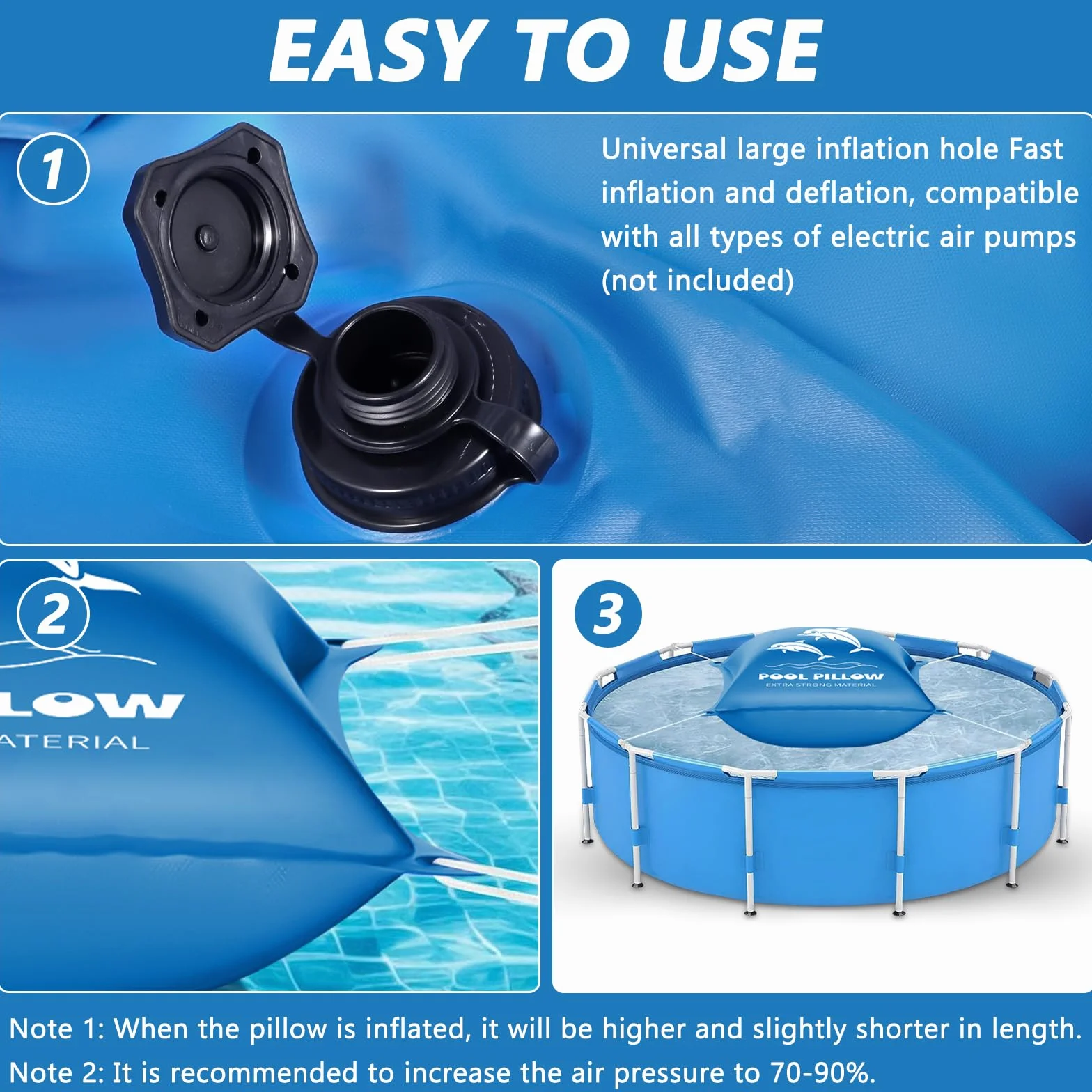 Cojín de Aire para Piscina XXL 120x120 cm, Anticongelante, Doble Costura con Kit de Reparación