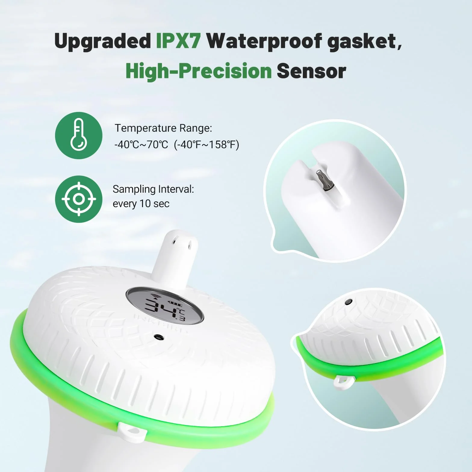 Inkbird Termómetro Piscina WiFi IBS-M2, Monitor Temperatura Humedad, Control APP, 9 Canales, Flotante