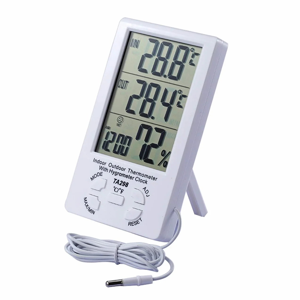 Termómetro Higrómetro LCD Digital con Sensor de Cable 1.5 m Interior Exterior Medidor de Humedad Temperatura Blanco