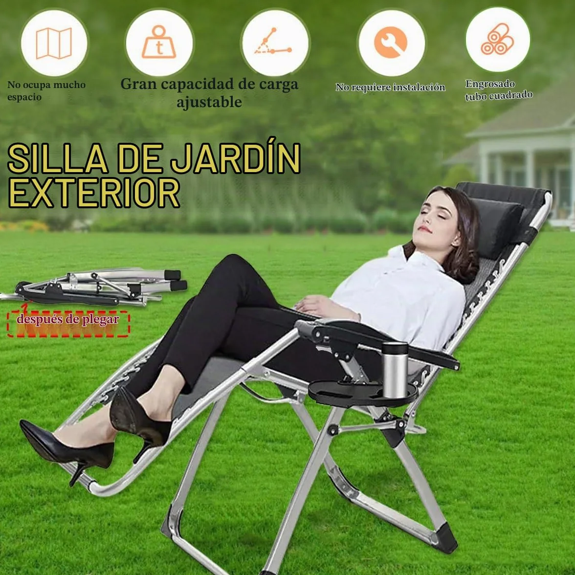 Tumbonas Plegables con Cojin，Silla Gravedad Cero Tumbona Interior Oficina Piscina Exterior Reclinable Salon de Playa Jardin Camping Terraza con Reposapies (Pesimista 2 Sillas)