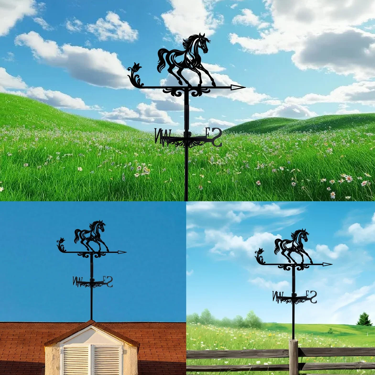 Veleta de Metal Caballo Negro Indicador Dirección Viento 9.9 x 14 Pulgadas