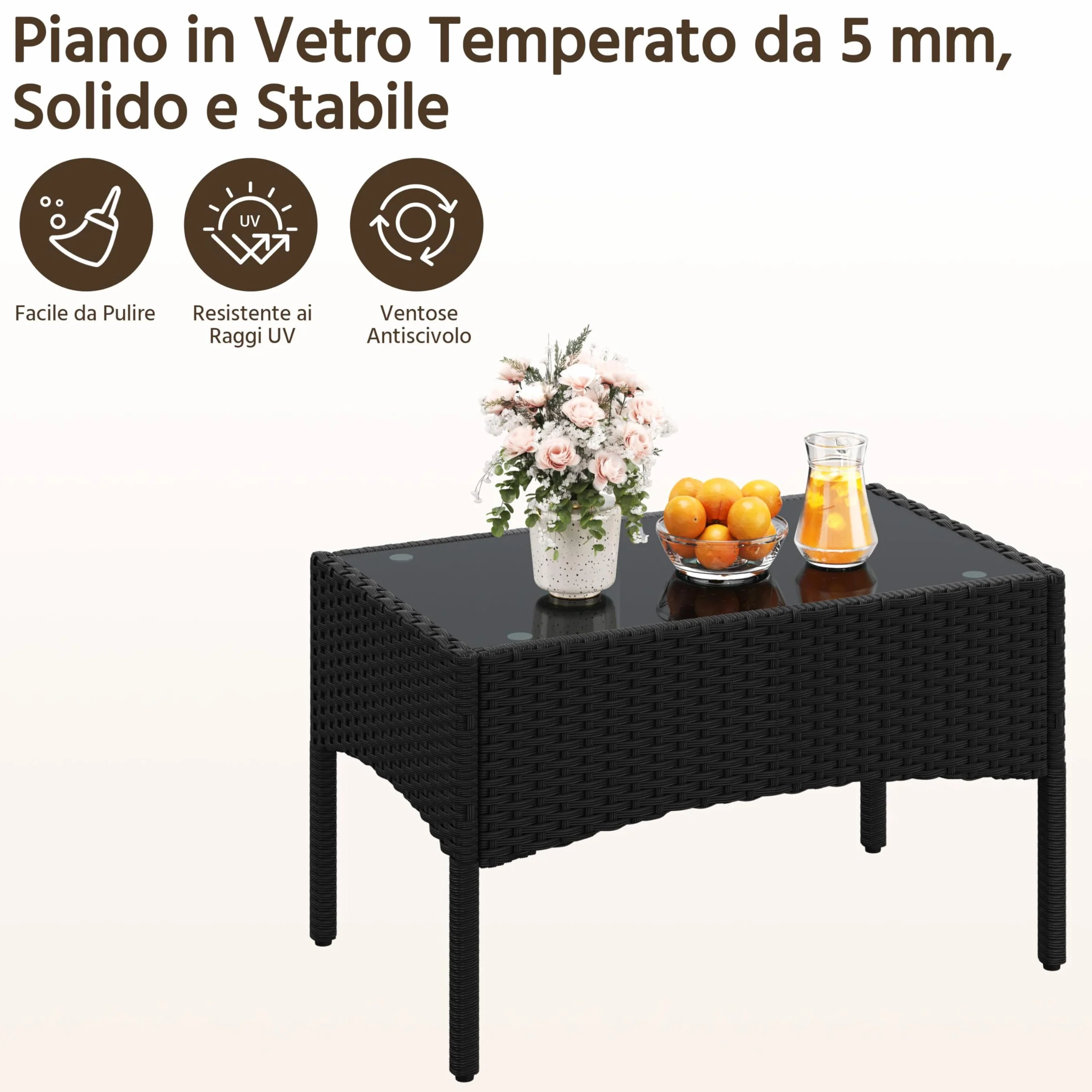 Yaheetech Conjunto Jardín 4 Piezas Muebles Ratán Exterior con Sofá 2 Plazas, Sillones, Cojines y Mesa Vidrio Negro/Gris