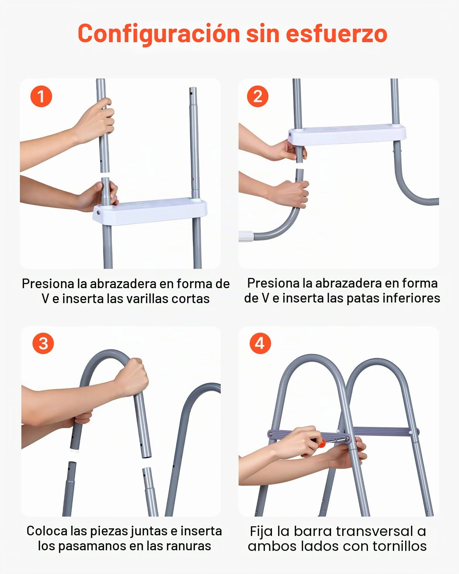 VEVOR Escalera Piscina 4 Peldaños 136kg Acero Carbono Antideslizante 121,9cm