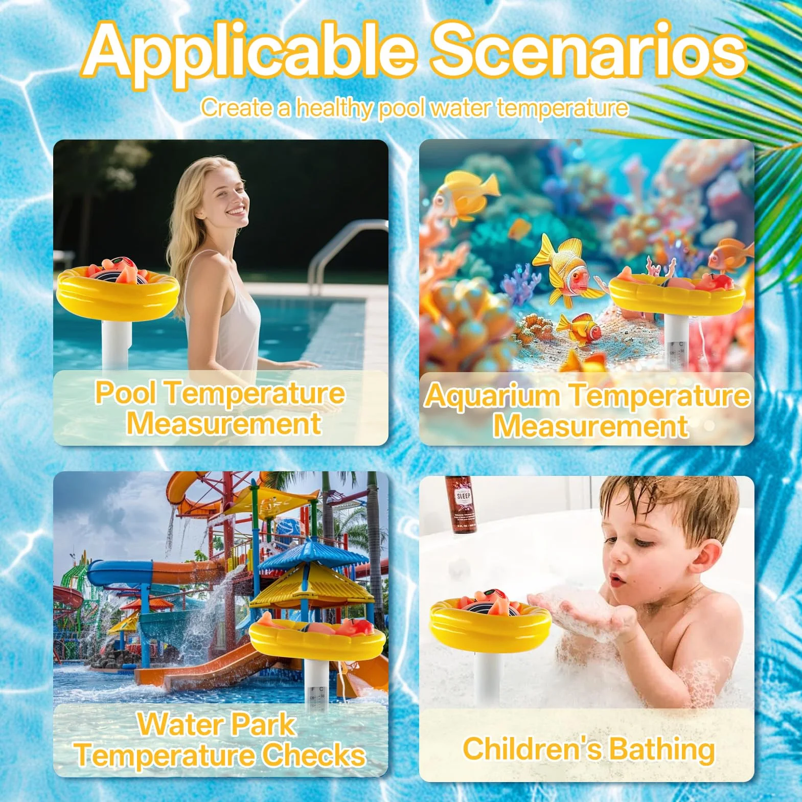 Termómetro de Piscina Flotante con Cuerda para Piscinas, Spas, Bañera