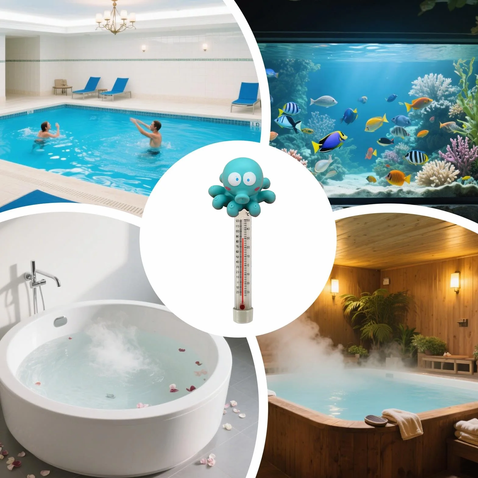 Termómetro flotante para piscinas con cuerda y diseño de animales