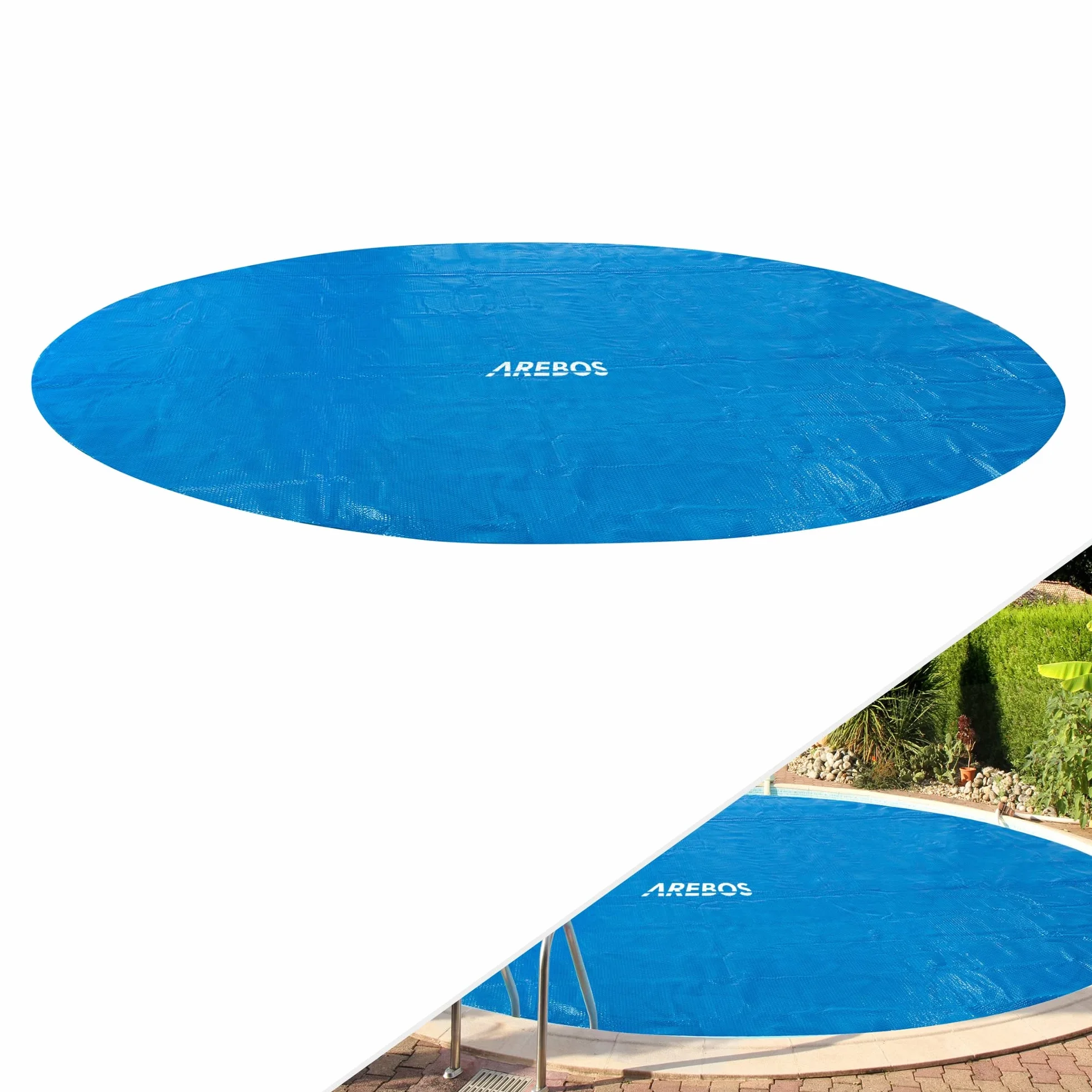 Arebos Cubierta Solar Piscina Redonda Ø 3,05 m Azul 120 µm Protector Térmico