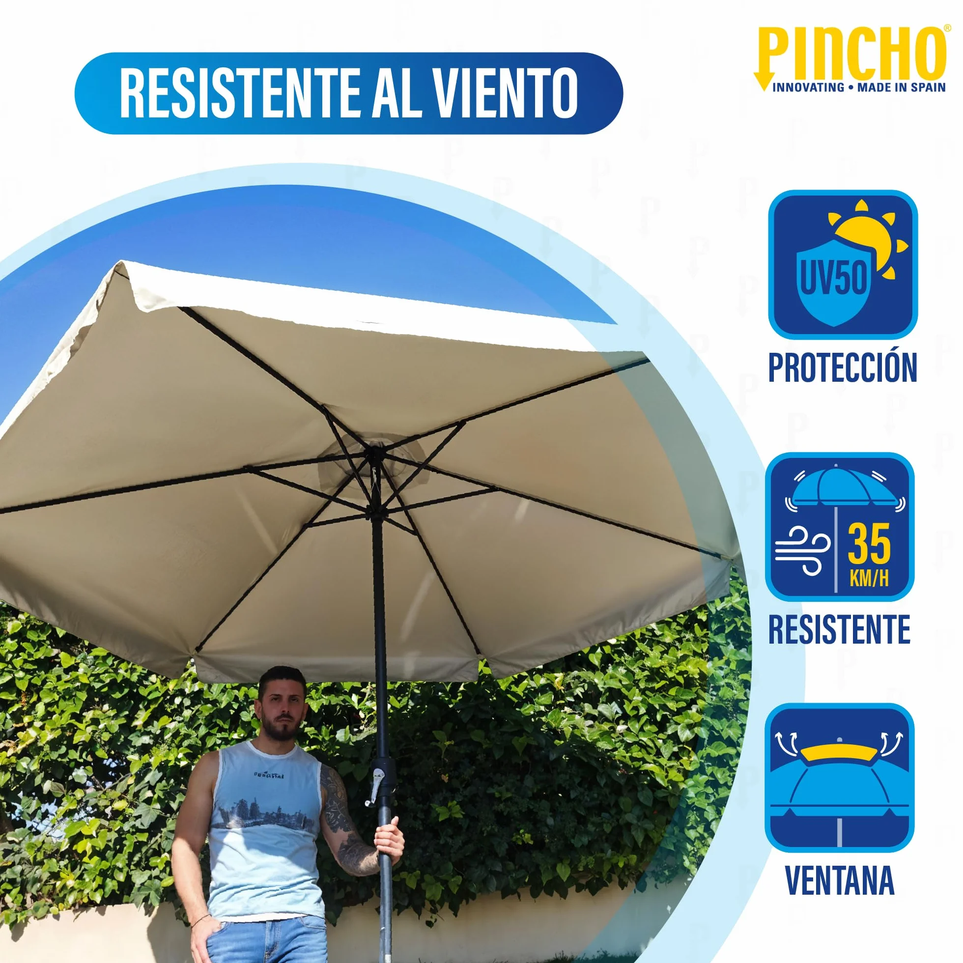 Sombrilla Terraza Exterior 300cm Aluminio Poliéster 170gr/m2 UV50+