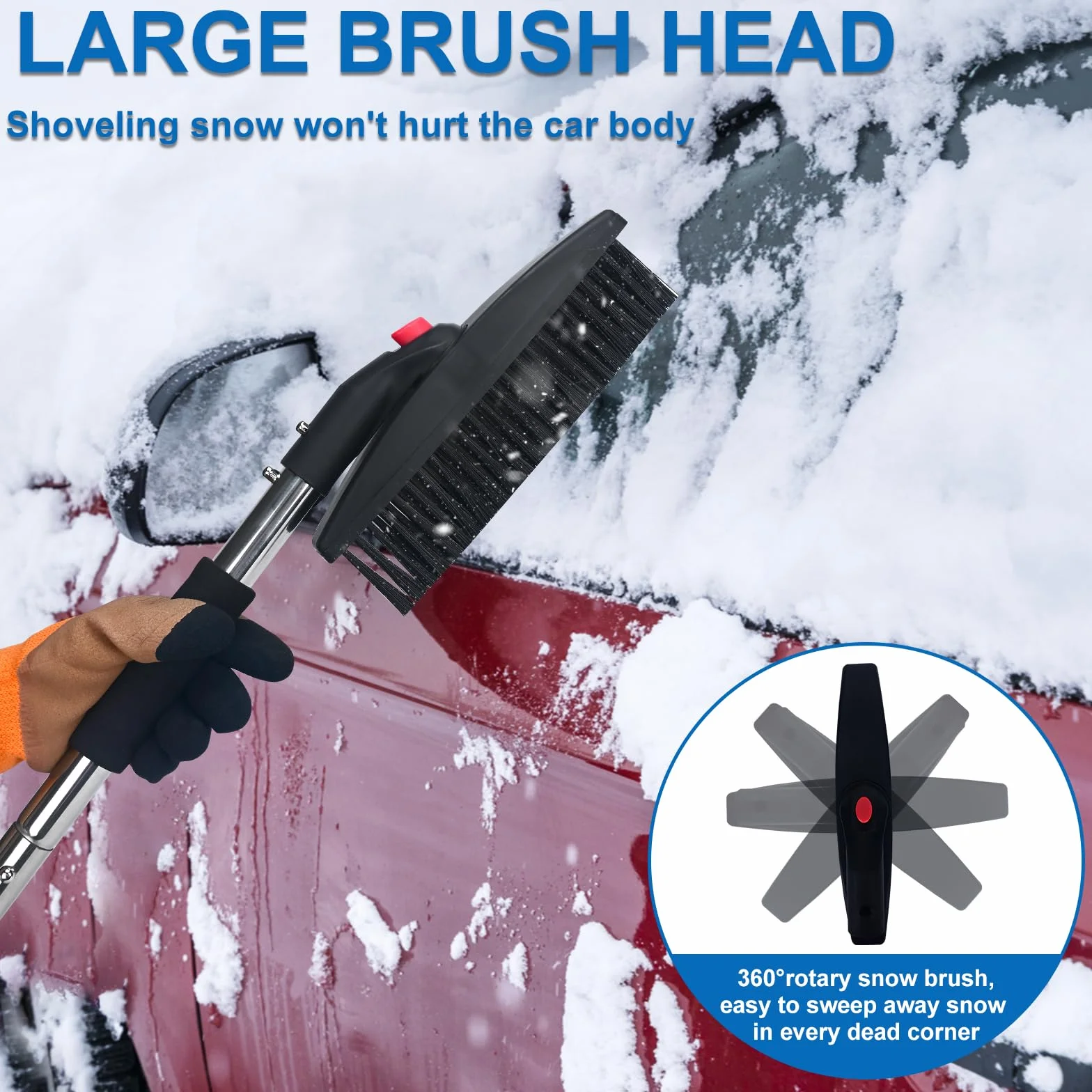 Kit de Pala de Nieve 3 en 1, Retráctil con Raspador de Hielo y Cepillo, Plateado