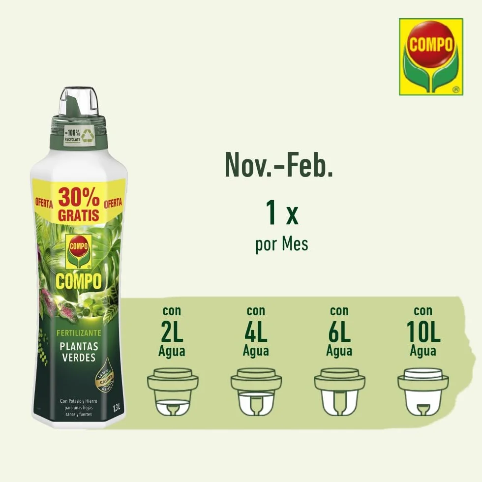 COMPO Fertilizante líquido para plantas verdes con potasio y hierro, 1,3 L