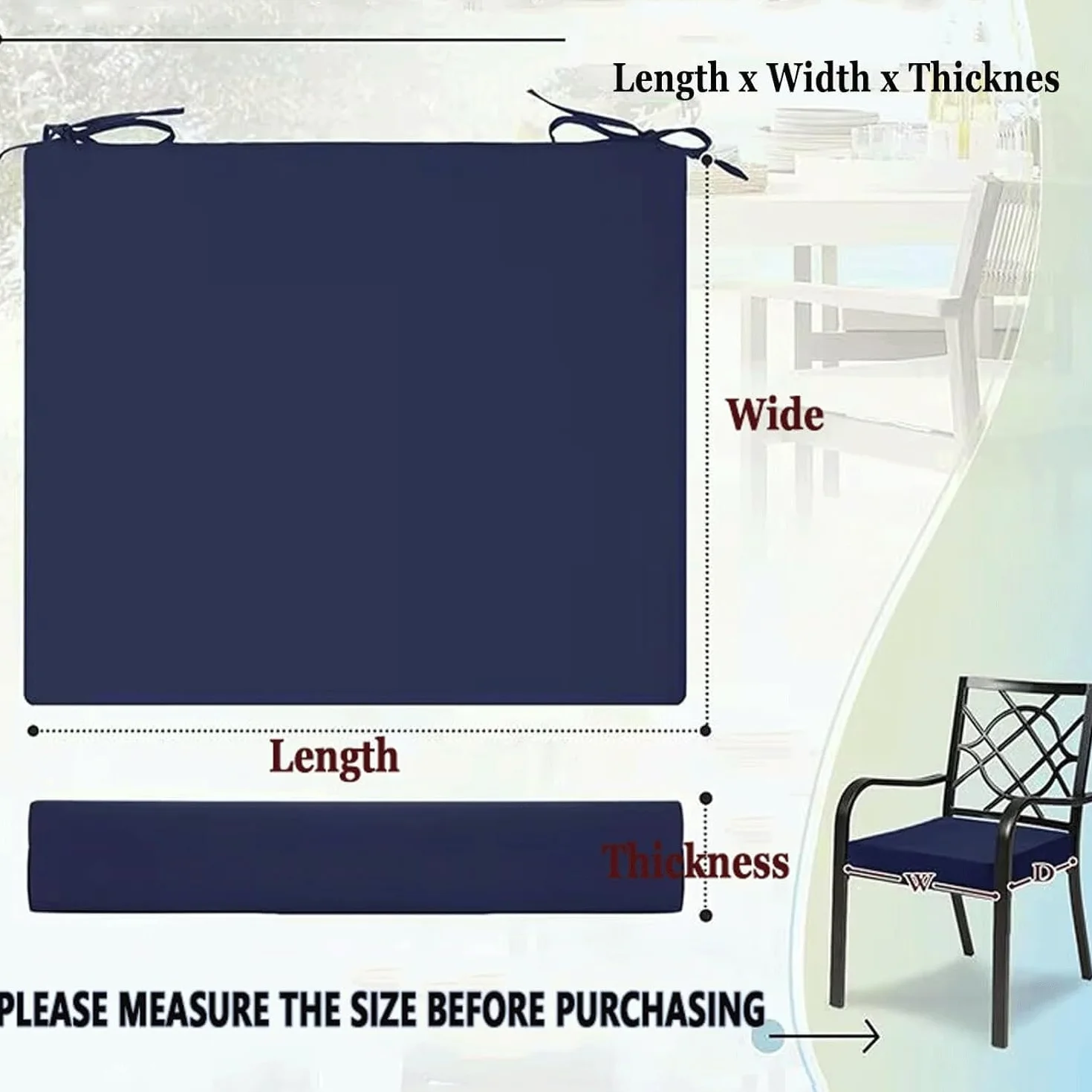 Funda de Cojín de Asiento Impermeable para Exterior 60x60cm 50x50cm para Muebles de Jardín Silla Sofá Patio Ratán