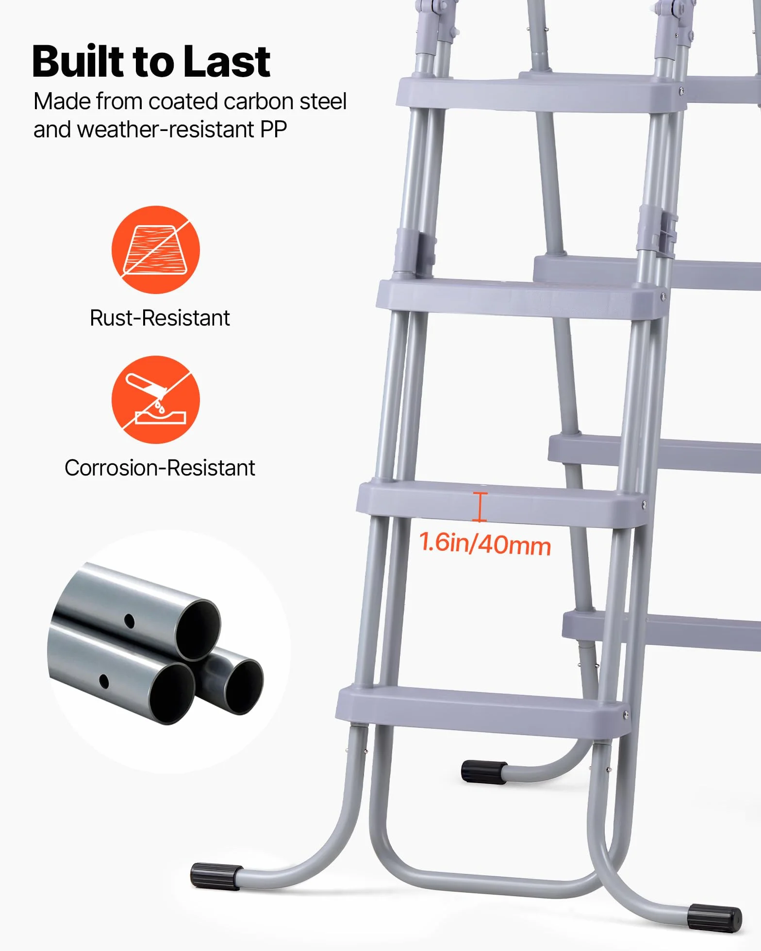 VEVOR Escalera para Piscina 4 Peldaños 136kg Acero al Carbono Antideslizante