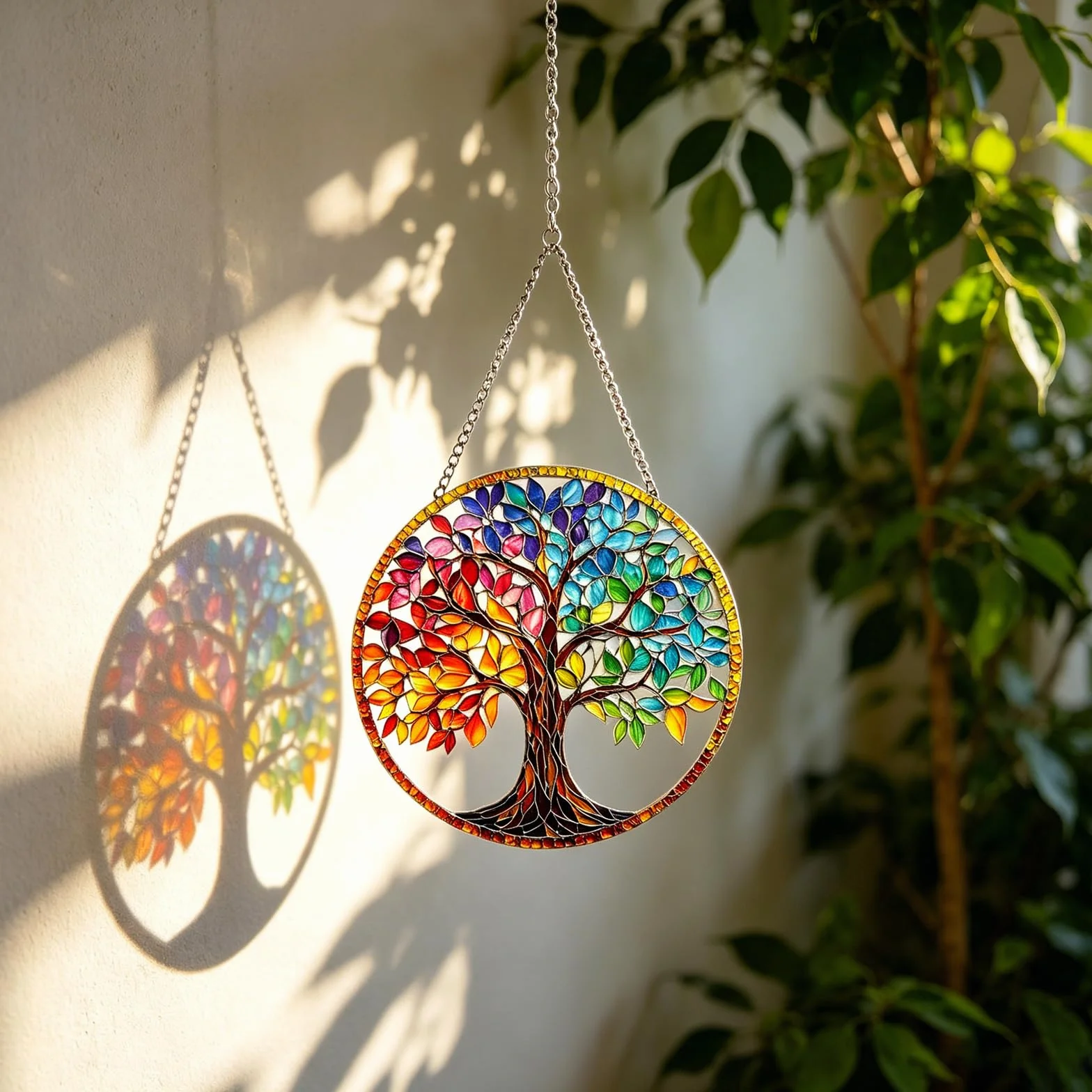 HORREX Atrapasoles Árbol de la Vida 20x20 cm Acrílico Colgante para Ventana Decoración Jardín