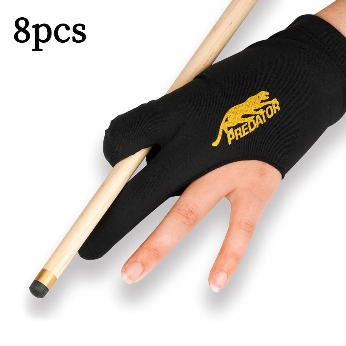 Guante de Billar 3 Dedos Negro Malla Elástico Unisex 8 Unidades