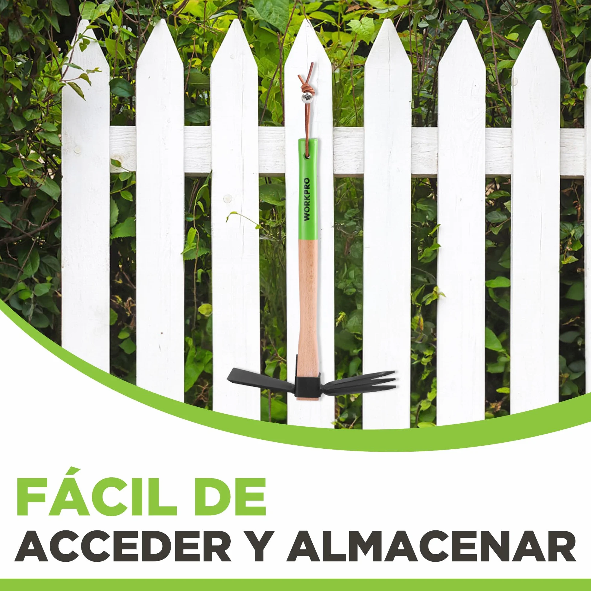 WORKPRO Azada Doble Jardín 2 en 1 Acero Cultivador 3 Dientes Mango Madera 36 cm Jardinería