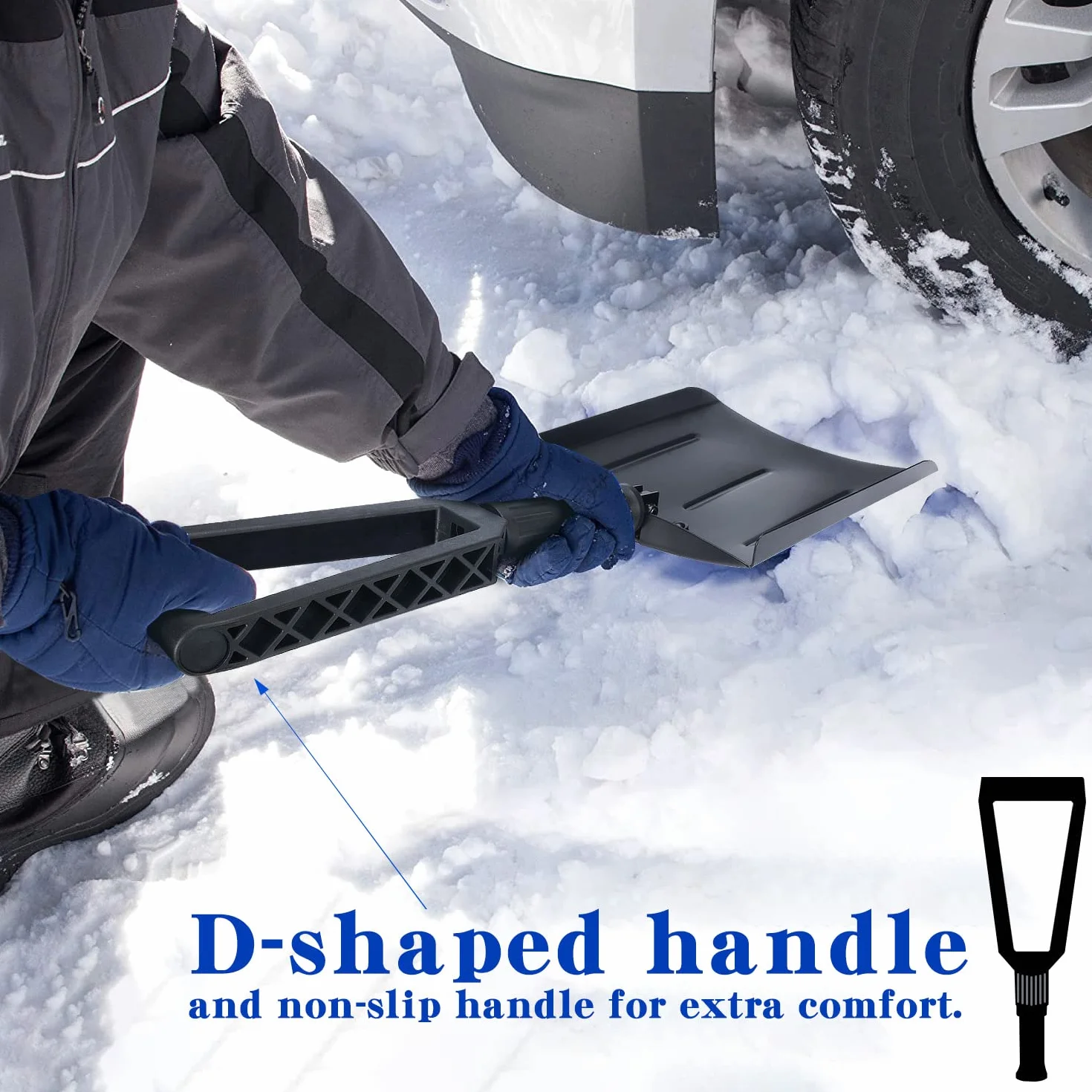 Pala de Nieve Plegable Invierno con Bolsa de Transporte, Mango Ajustable para Jardín Coche Camping