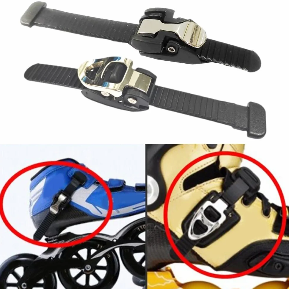 Hebillas de patinaje en línea, correas de metal ajustables 150 cm, piezas de patines PVC negro, 2 piezas
