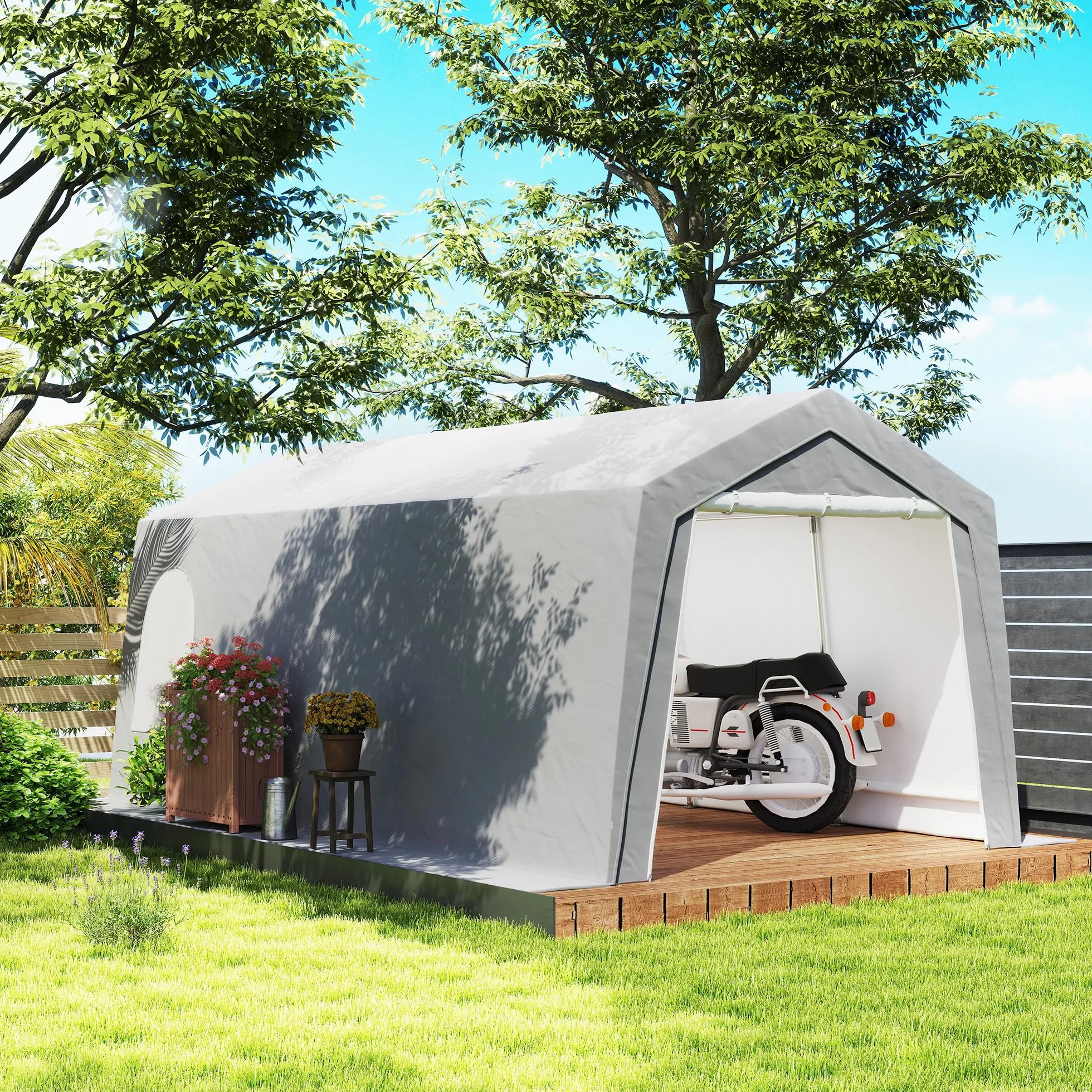 Outsunny Cobertizo Jardín Exterior 300x597x257 cm Impermeable Carpa Almacenamiento Gris