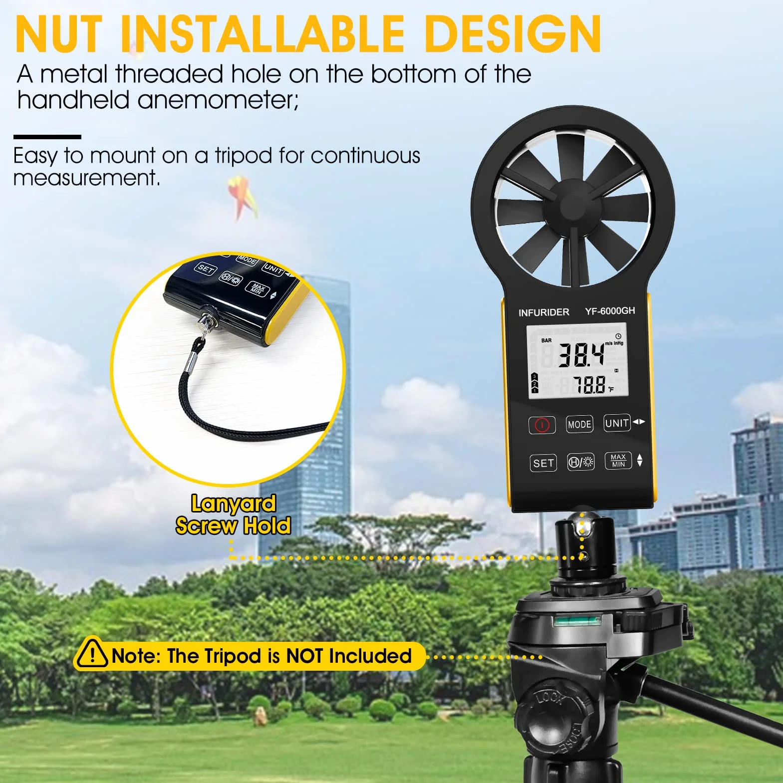 Anemómetro Portátil Recargable INFURIDER YF-6000GH, Medidor de Viento Digital con Temperatura