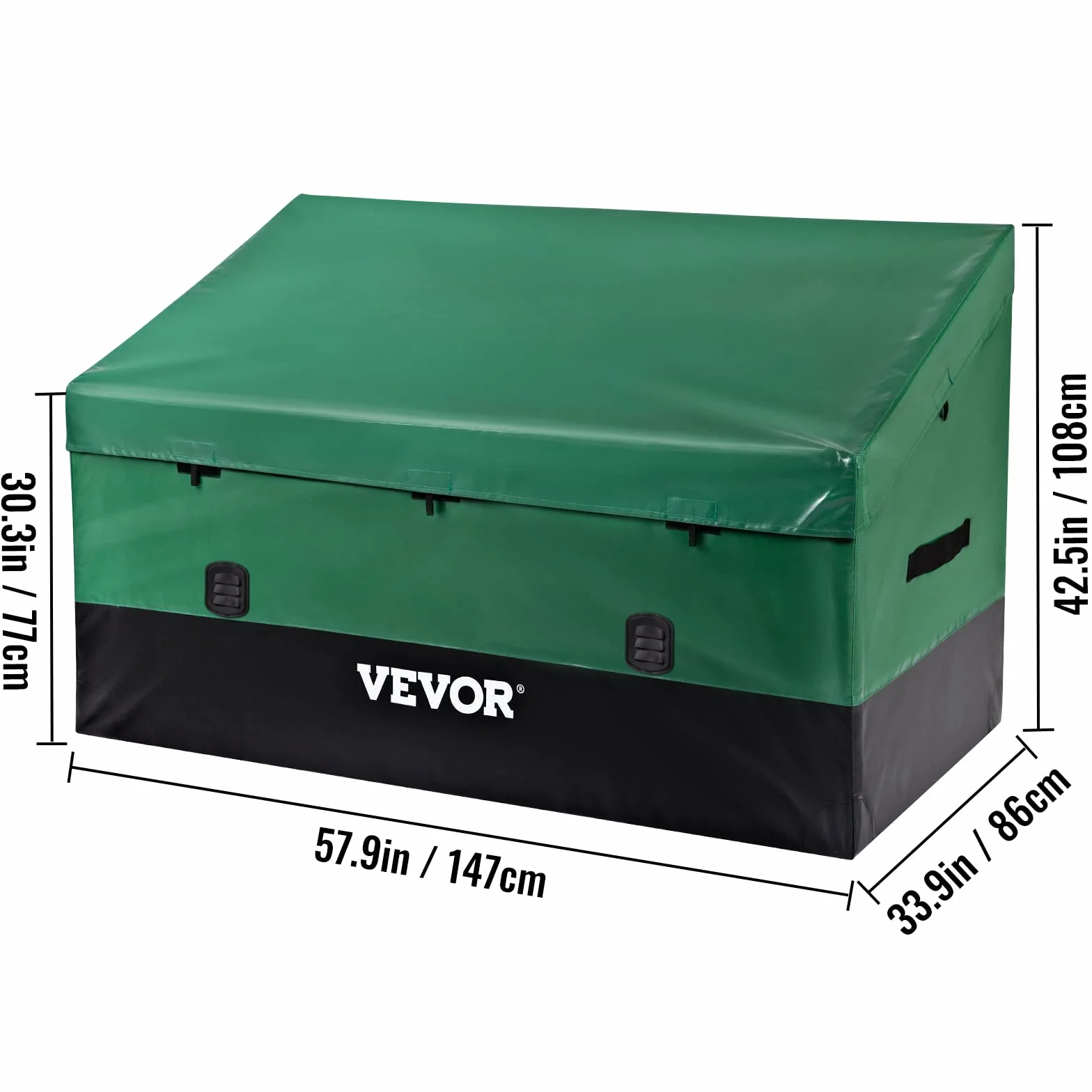 VEVOR Caja de Almacenamiento 230 Galones Arcón de Almacenaje para Jardín Tela Lona de PE 147 x 86 x 108 x 77 cm Verde