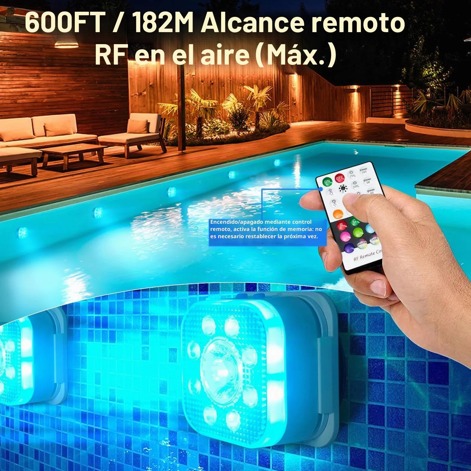 Pack de 4 Luces Piscina Sumergibles LED Recargable IP68 16 Modos Color Control Remoto Imanes