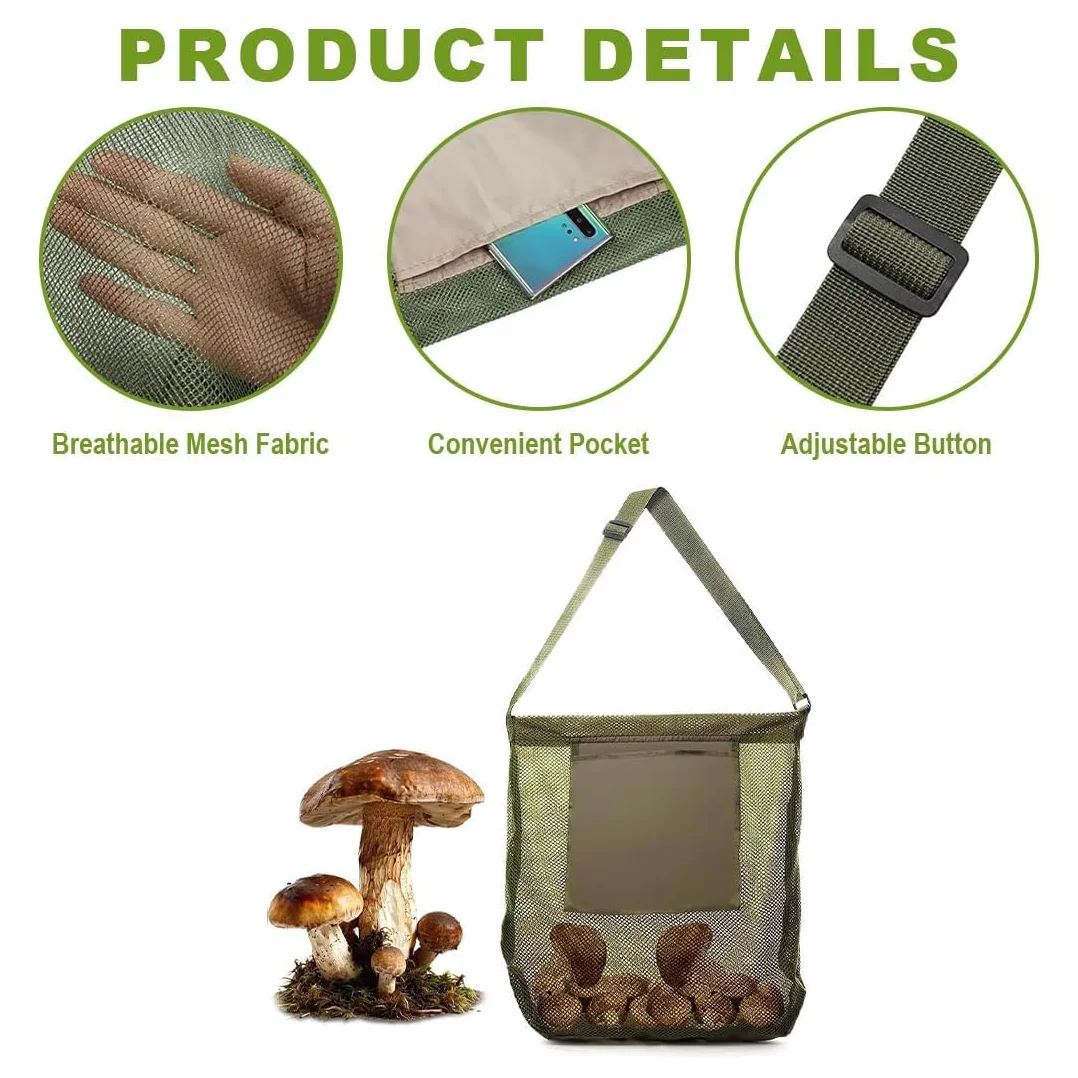 Bolsa para Setas Recoger Setas con Correa Ajustable y Bolsillo Extra