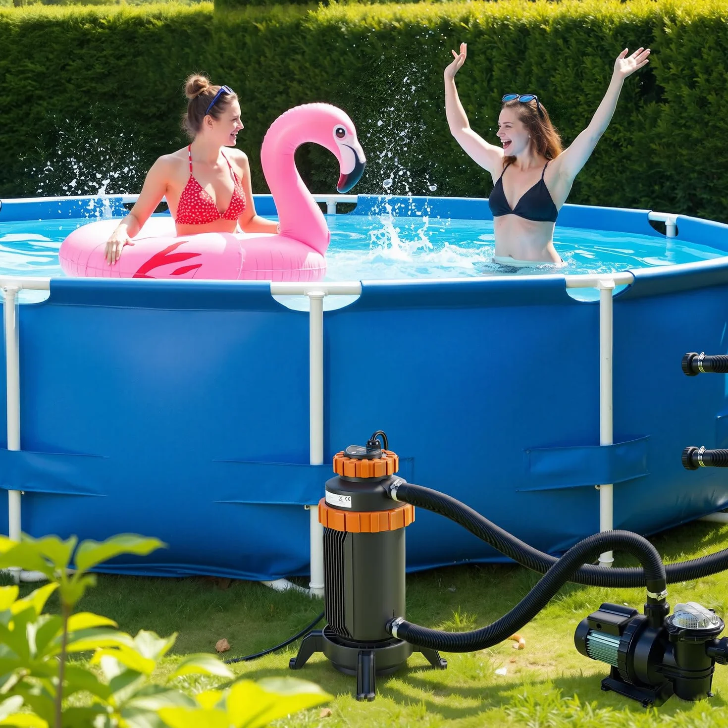 Calentador eléctrico para piscinas 17x42 cm interfaz digital 32-38 mm protección fugas vuelco ignífugo 45°C